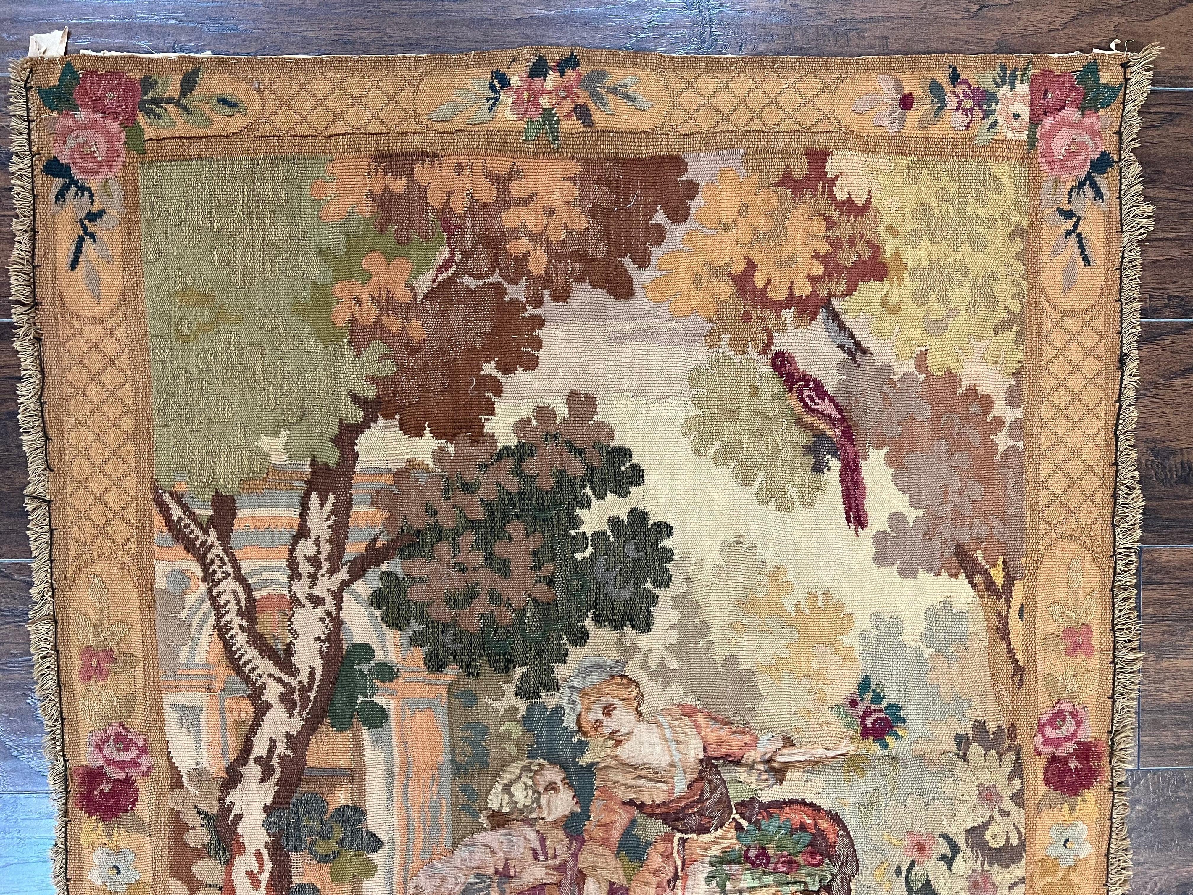 Antique Tapestry 3x4, European French Tapestry, Hand Loomed Victorian Tapestry, Vintage Wool Tapestry 3 x 4 ft - Jewel Rugs