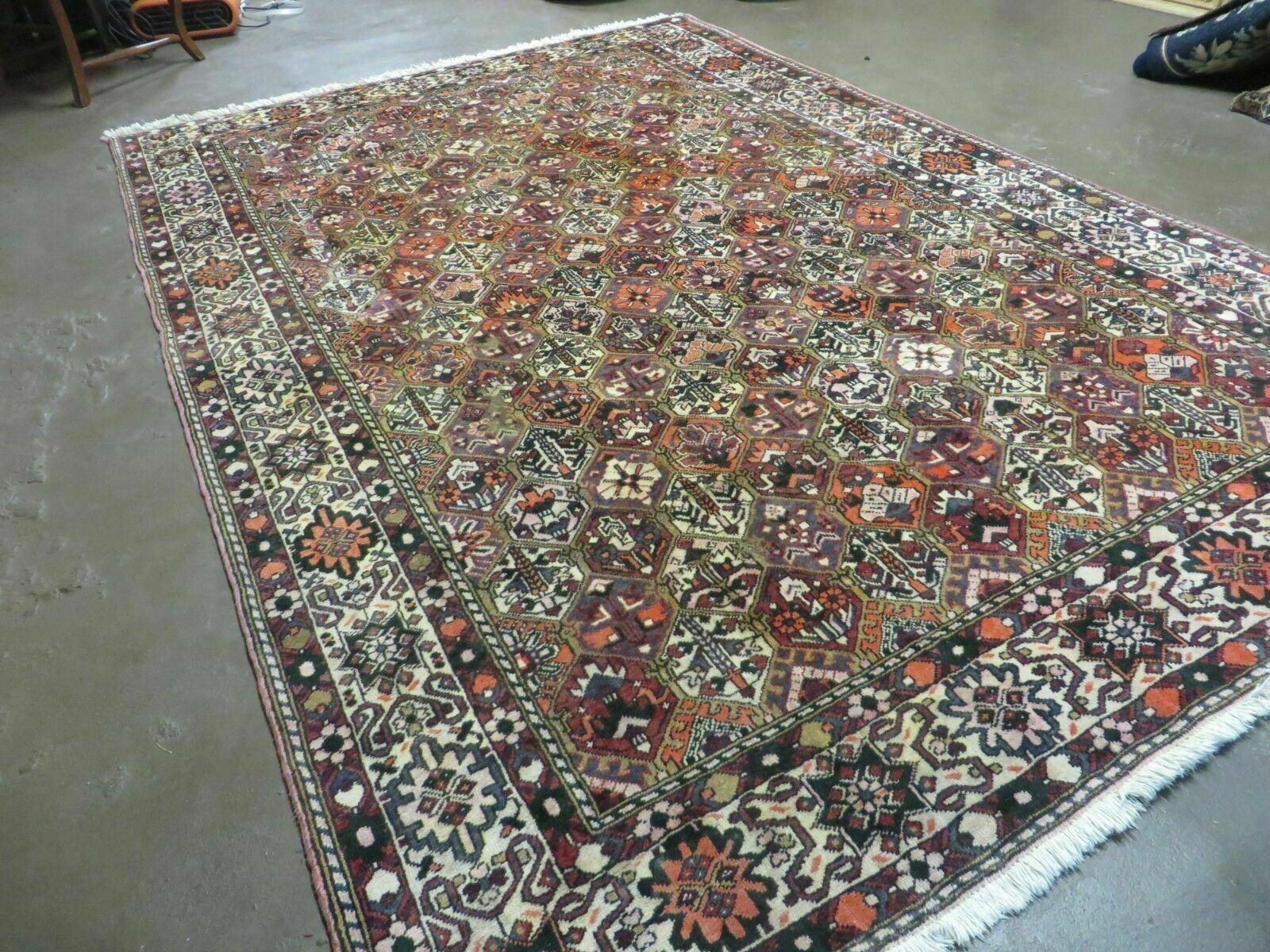 Antique Persian Bakhtiari Rug 7x10 - Multicolor Repeated Panel Design - Vegetable Dyed Rug - Hand Knotted Wool Room Sized Oriental Carpet 7 x 10 Rug - Jewel Rugs