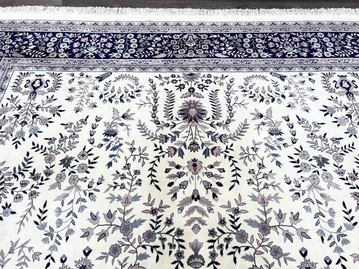 Large Indo Persian Kirman Rug 10x14, Indian Oriental Carpet, Hand Knot