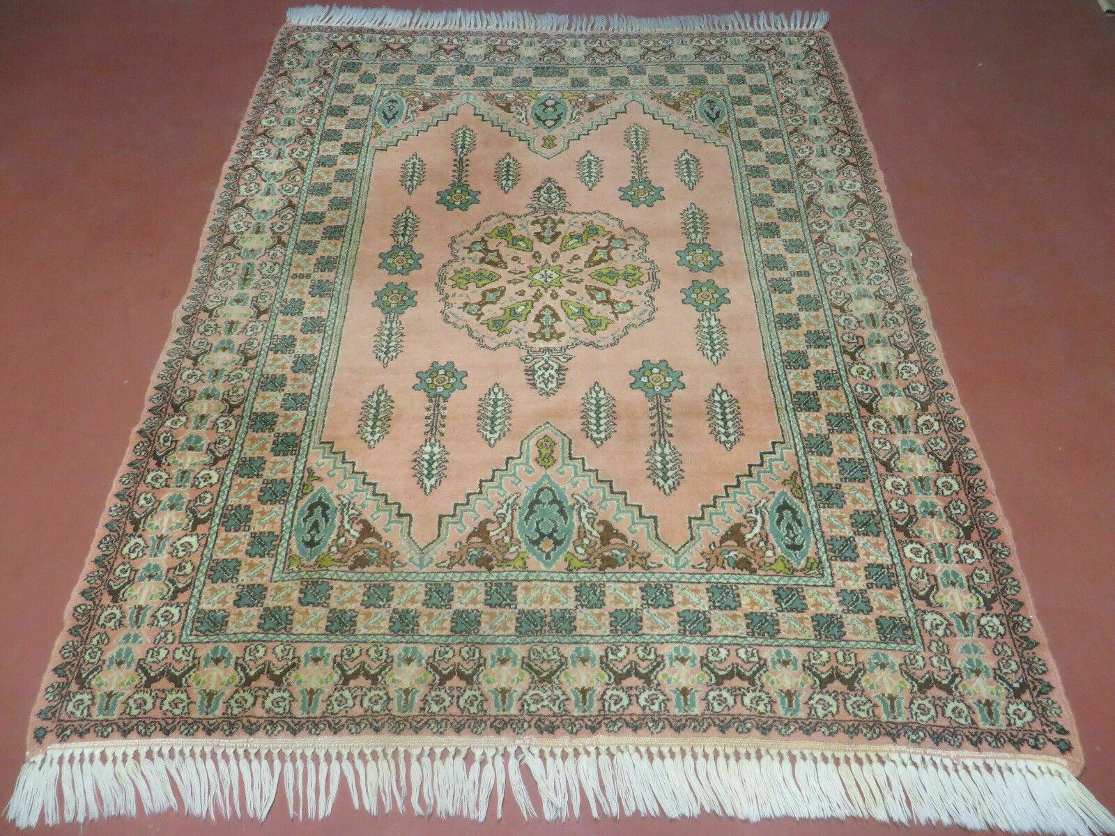 Vintage Moroccan Rug 5x6, Berber Carpet, Light Pink and Green, Soft Wool Rug, Geometric Medallion Rug, Bohemian Area Rug, Handmade Oriental - Jewel Rugs
