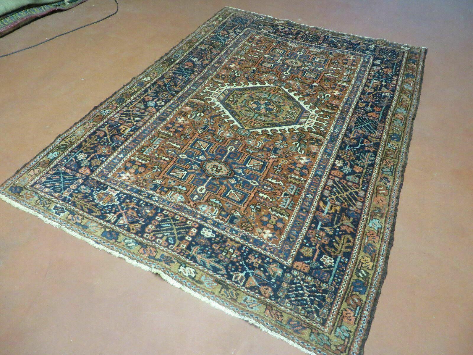 Beautiful Persian Rug 5x6, Antique Persian Karajeh Karaja Carpet, Geometric Medallion Rug, Tribal Rug, Red Blue Cream, Hand Knotted Wool Oriental Rug, Nice - Jewel Rugs