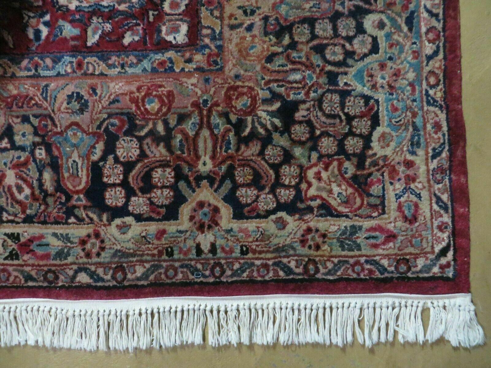 Antique Persian Sarouk Rug 9x11 Red Navy Blue Oriental Carpet, Allover Floral Pattern, Hand Knotted, Wool, Room Sized 9 x 11 ft - Jewel Rugs