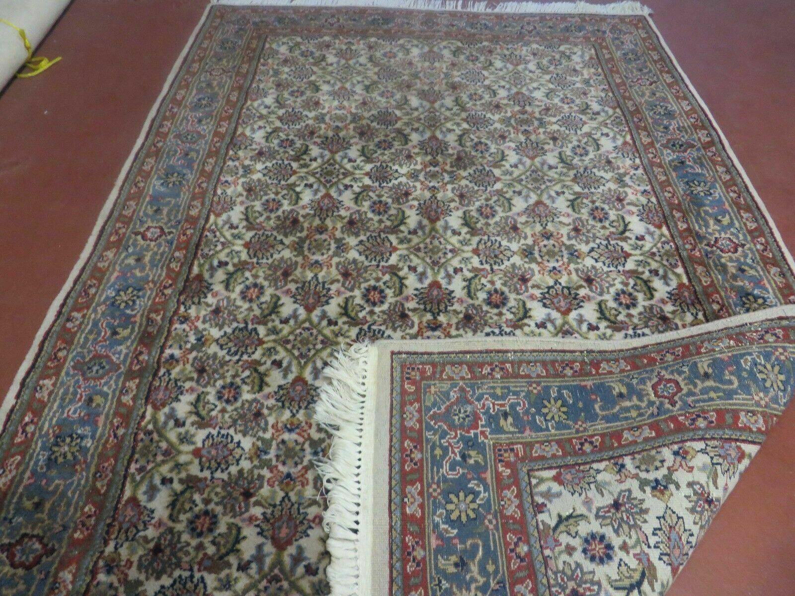 Vintage Rug 4x7 Indian Oriental Carpet, Handmade Hand Knotted Allover Floral Wool Rug 4 x 7, Beige Blue Red, Jaipur Rug, Indo Persian Rug - Jewel Rugs