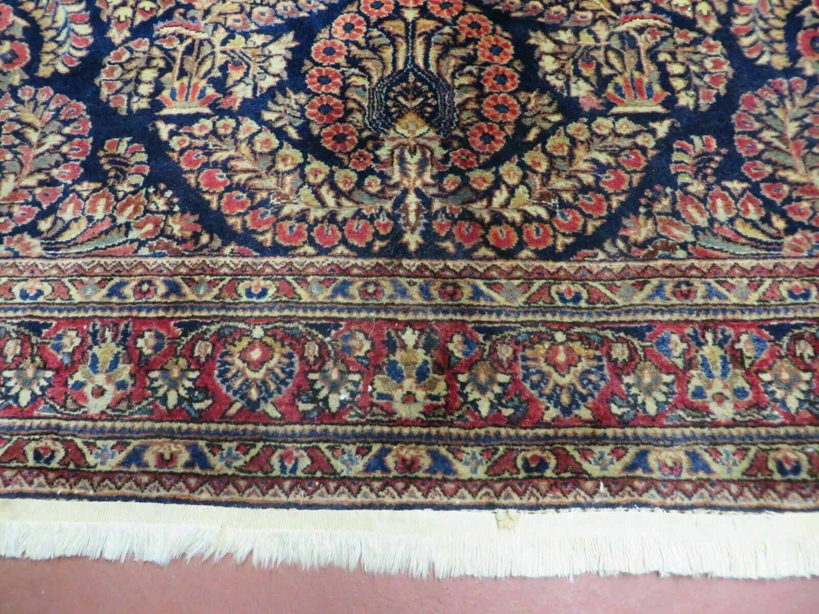 Antique Persian Sarouk Rug 4x6, Hand Knotted 1920s Oriental Carpet 4 x 6 ft, Navy Blue and Red Wool Rug, Handmade Floral Allover Persian Area Rug - Jewel Rugs