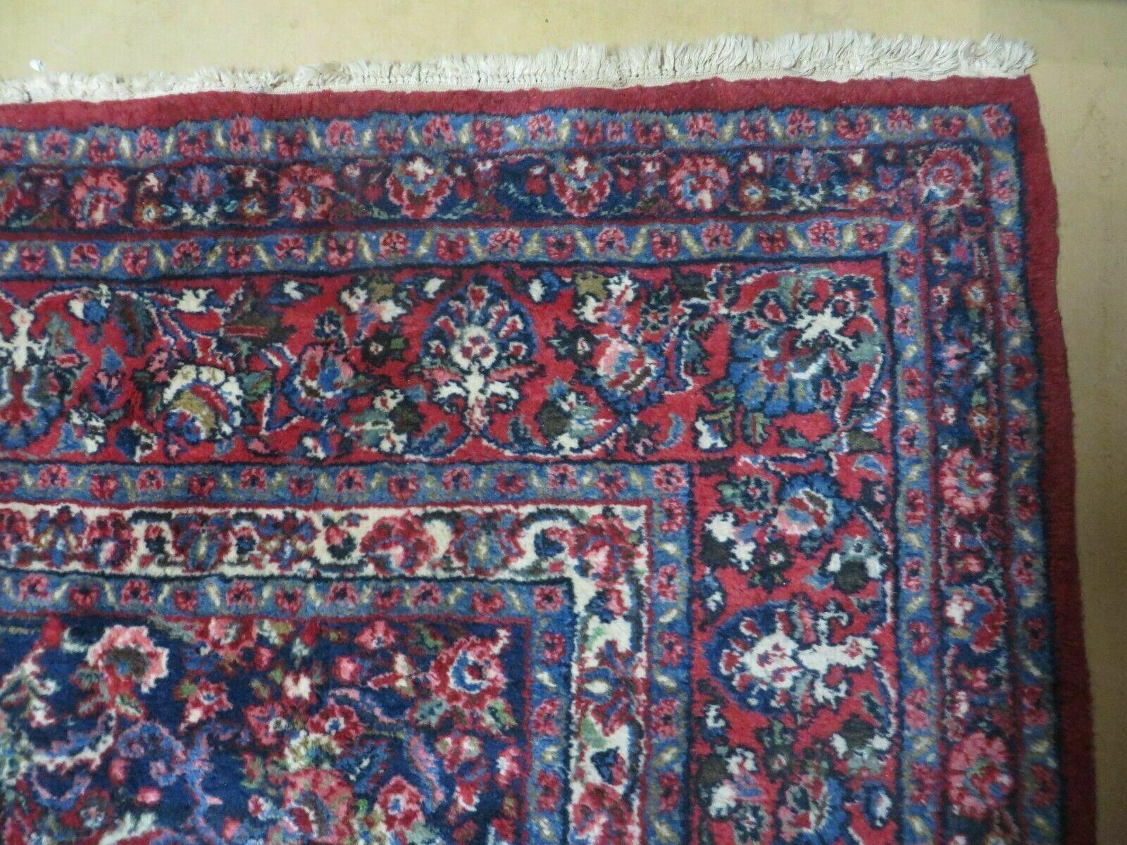 9x12 Persian Sarouk Rug - Semi Open Field Medallion Rug - Ivory Red Blue Hand Knotted Wool Oriental Carpet 9 x 12 Antique Rug - Vegetable Dyes - Jewel Rugs