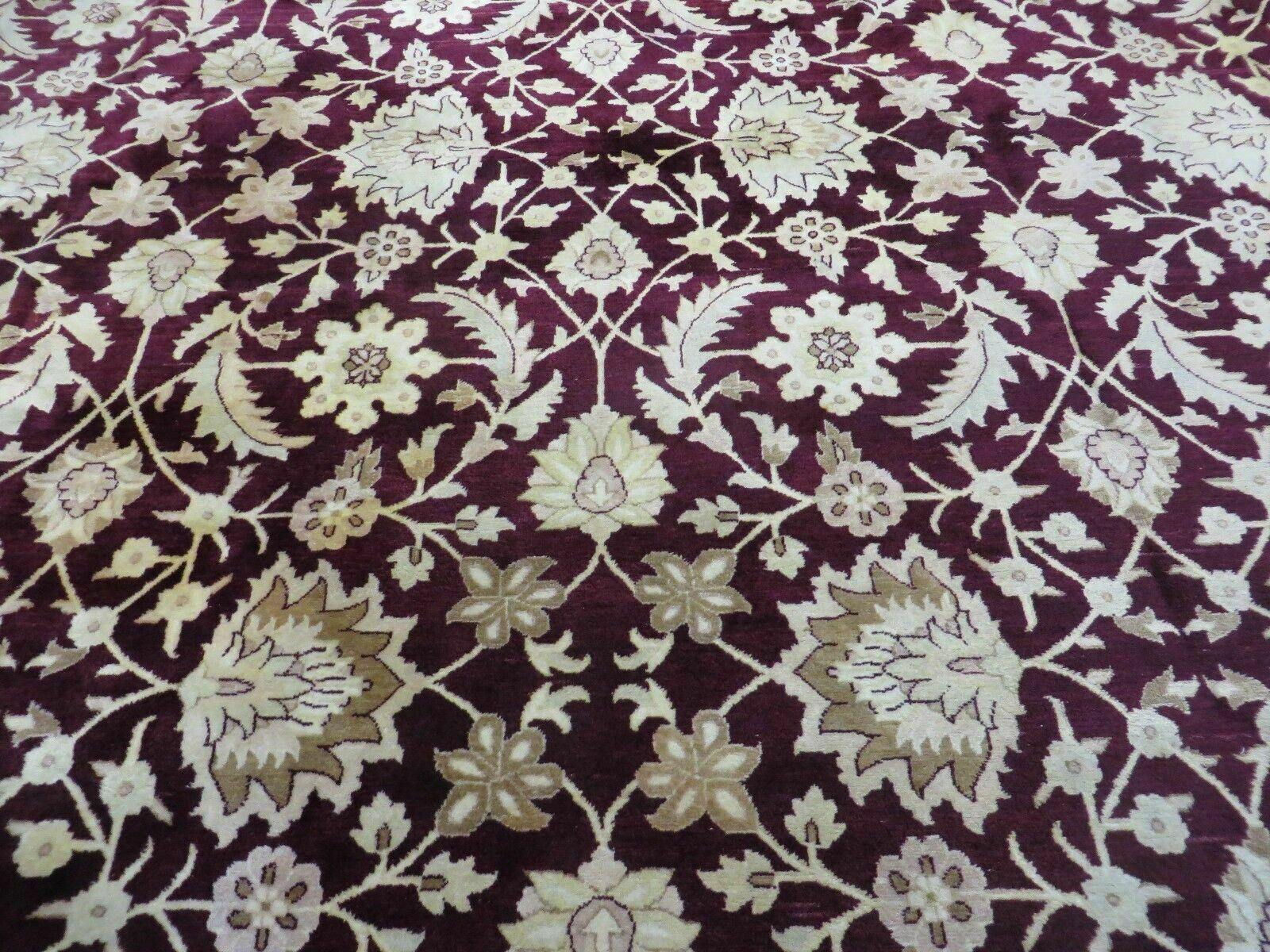 12x15 Vintage Handmade India Agra Larastan Wool Rug Floral Beauty Wine Red - Jewel Rugs