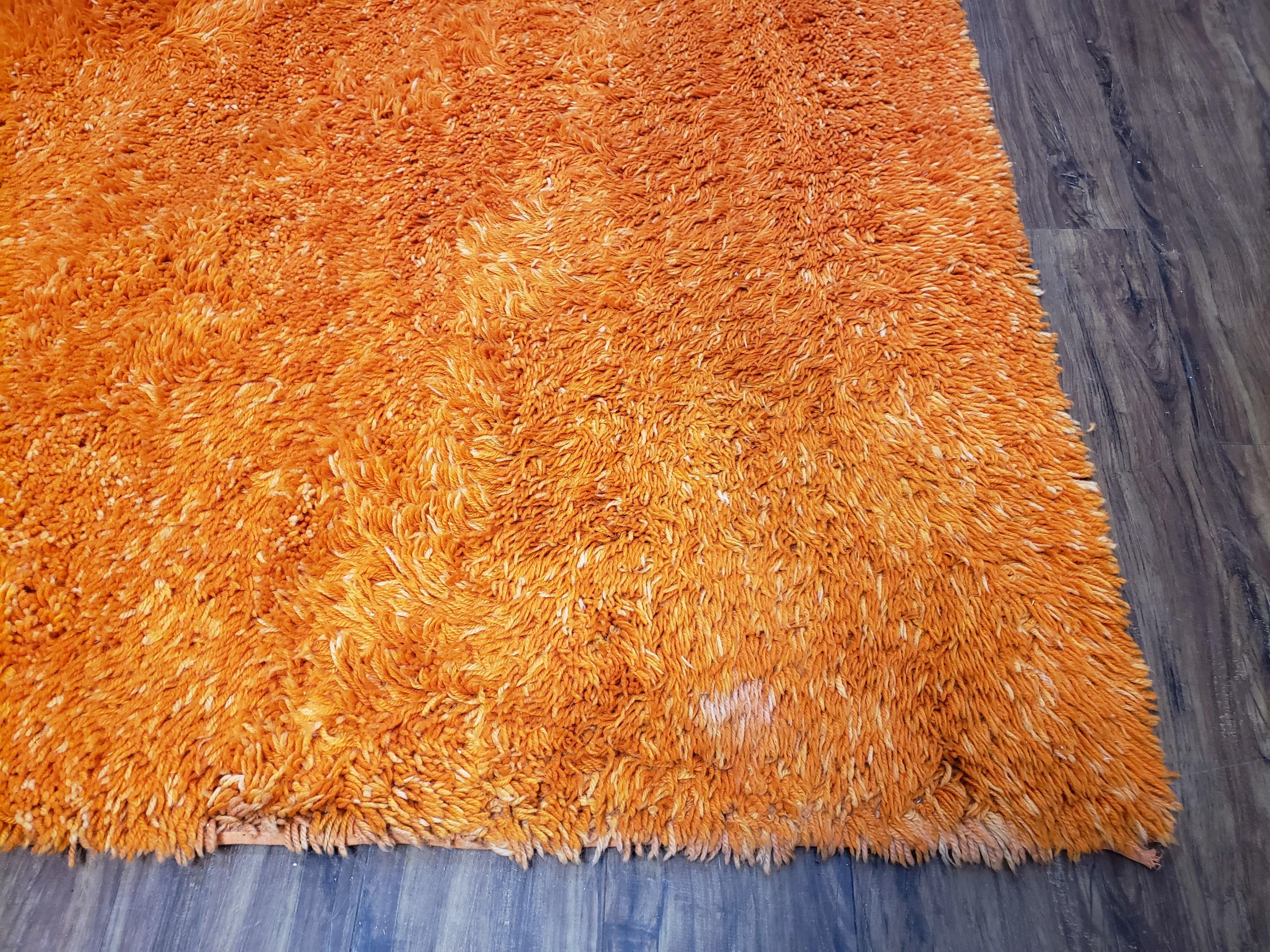 Large Orange Shag Rug 6 x 12, Vintage Mid Century European Shag Rug 6x12 ft, Rya Style Shag Carpet, Room Sized Shag Rug, Long Shag Rug, Soft - Jewel Rugs