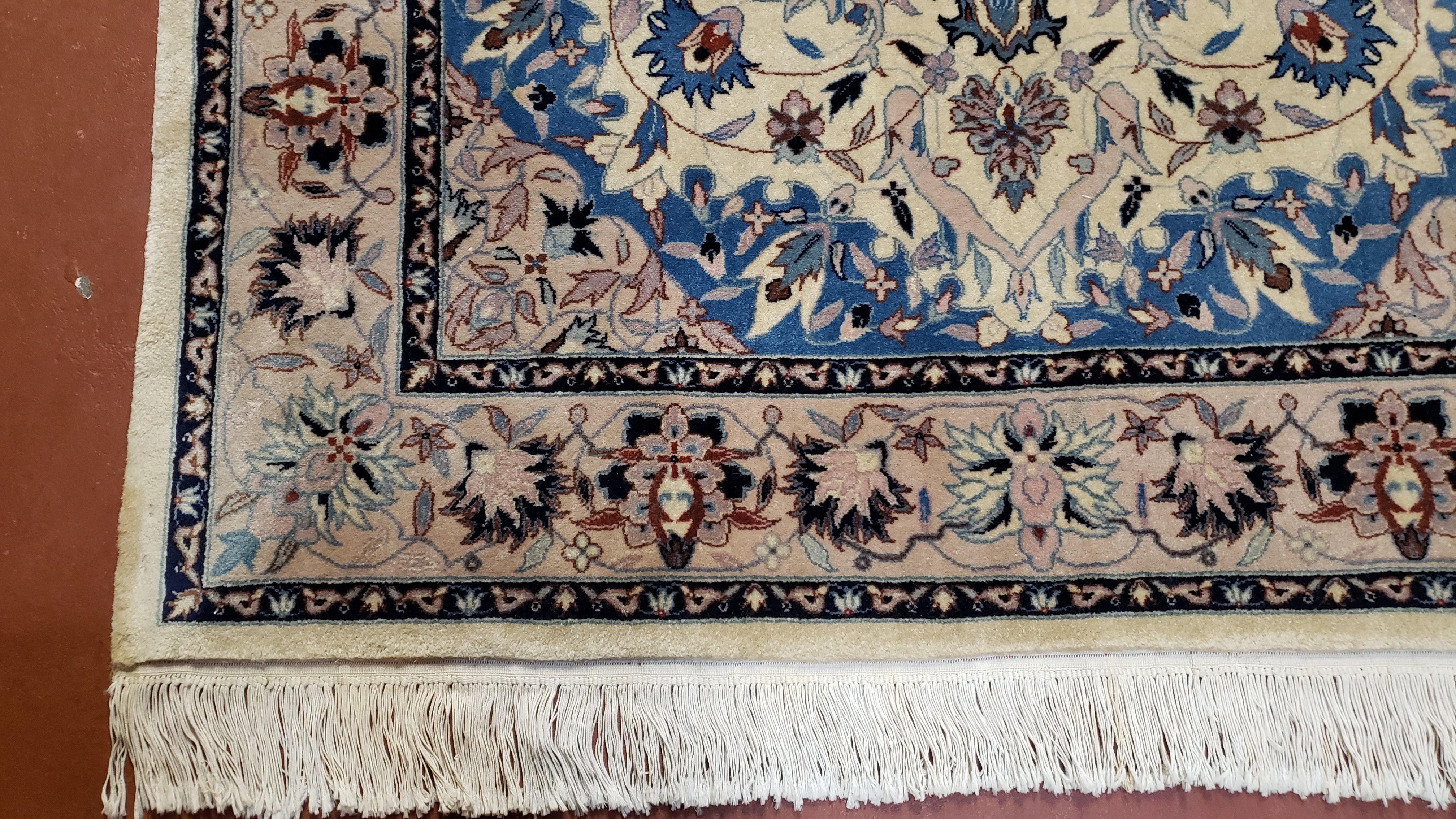 Sino Persian Rug 4x6, Ivory and Blue, Vintage Handmade Wool Oriental Carpet - Jewel Rugs