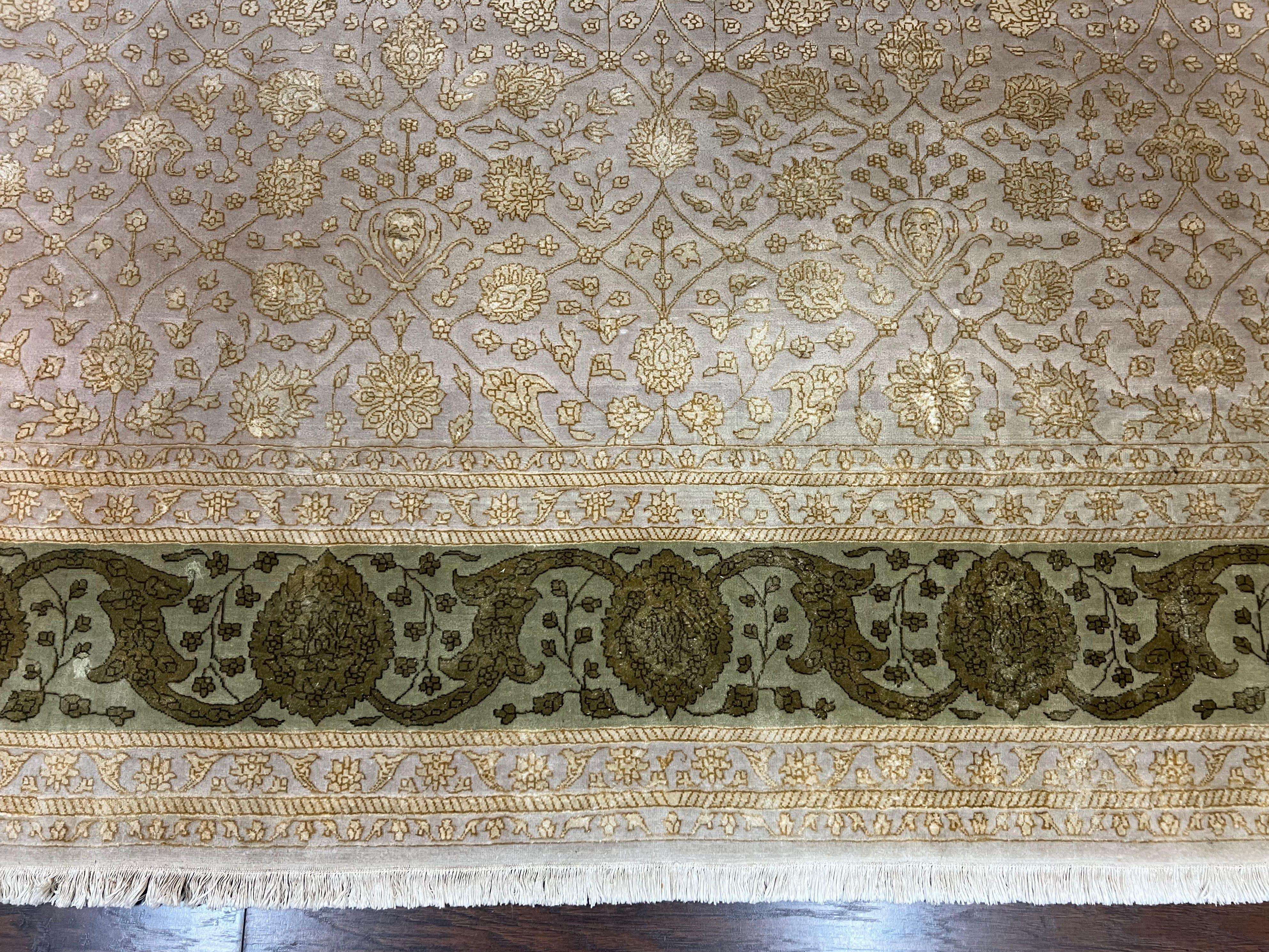 Modern Safavieh Tibetan Rug 10x14, Wool & Silk Accents, Fine Contemporary Floral Carpet, Handmade Hand Knotted Nepali Rug, Gray Gold Green - Jewel Rugs