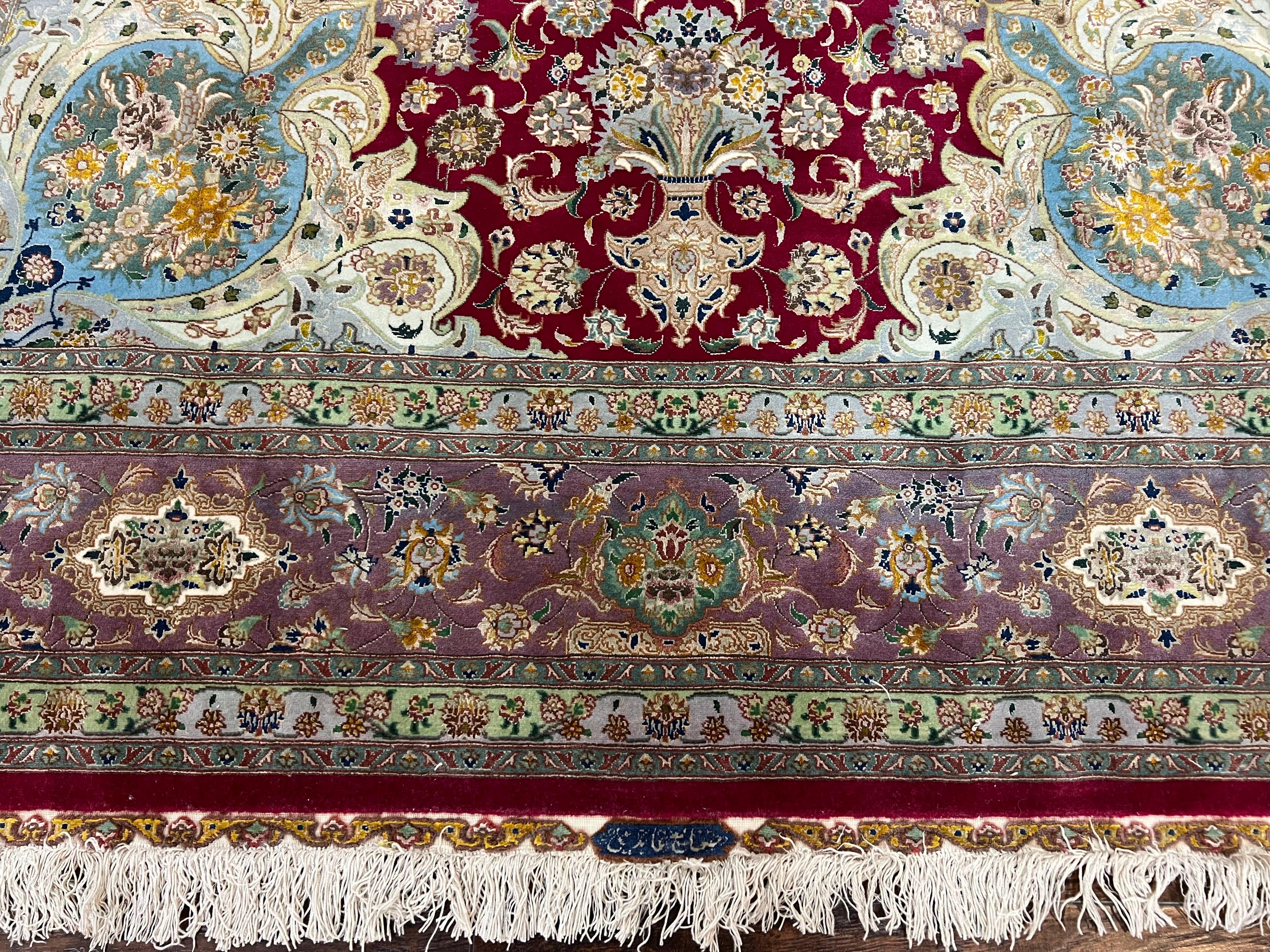 Stunning Persian Tabriz Rug 5x7, Signed by Masterweaver, Maroon, Floral Medallion, Ultra Fine 70 Raj 625 KPSI, Kork Wool Silk Foundation, Handmade - Jewel Rugs