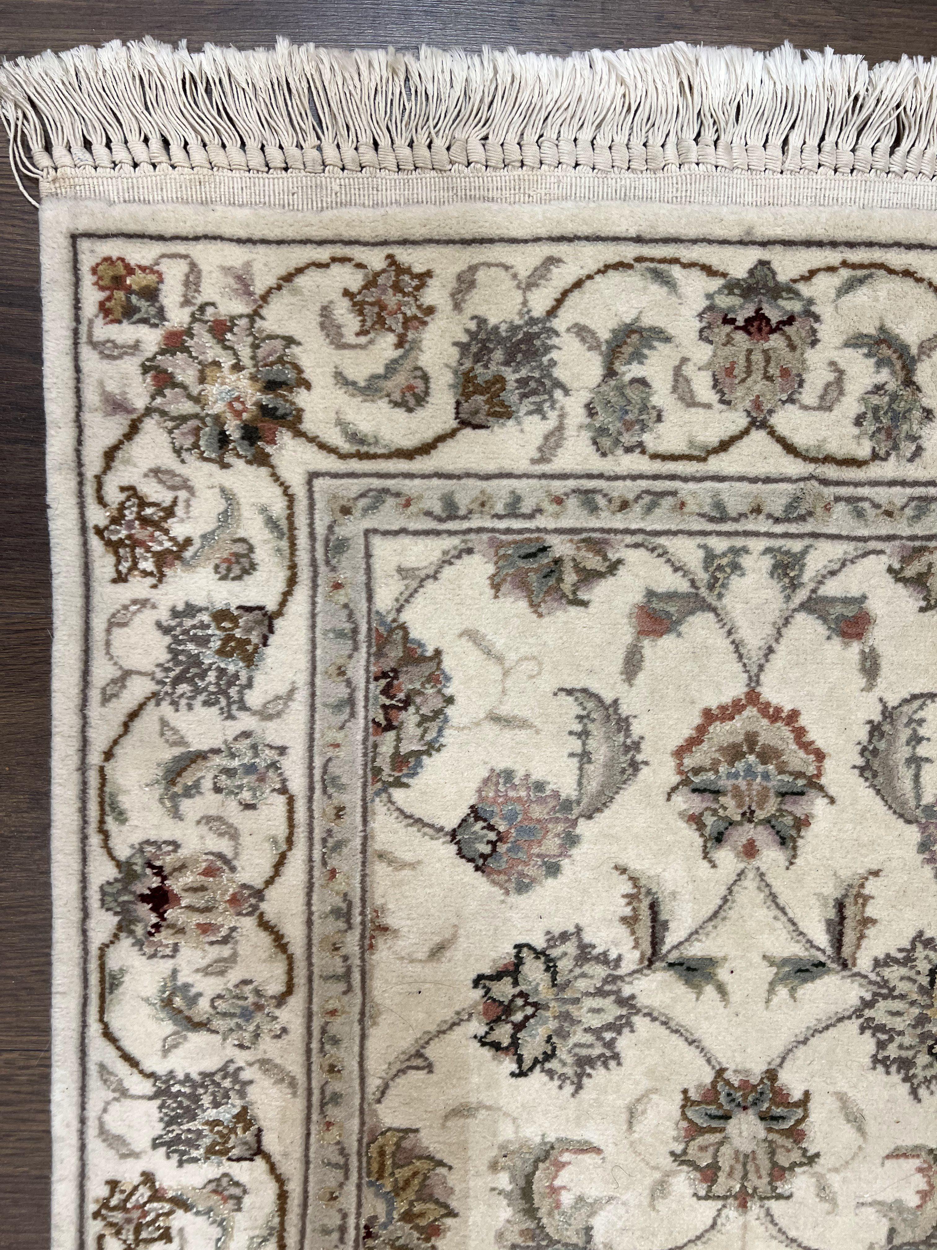 Sino Persian Runner Rug 2 x 6, Vintage Hand-Knotted Wool Ivory & Taupe Floral Hallway Rug, Traditional Fine Oriental Rug, Short Runner 2x6 - Jewel Rugs