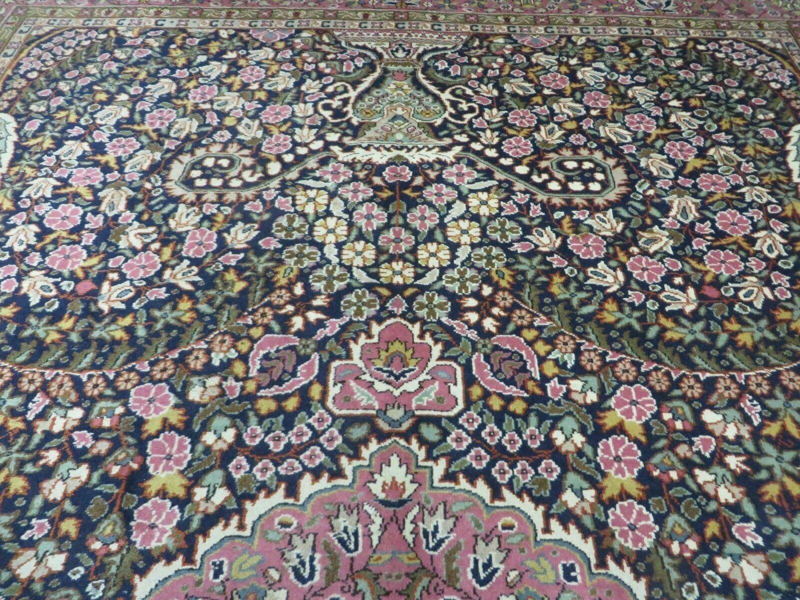Turkish Sivas Rug 7x11, Navy Blue & Pink, Millifluer Floral Wool Carpet, Vintage - Jewel Rugs