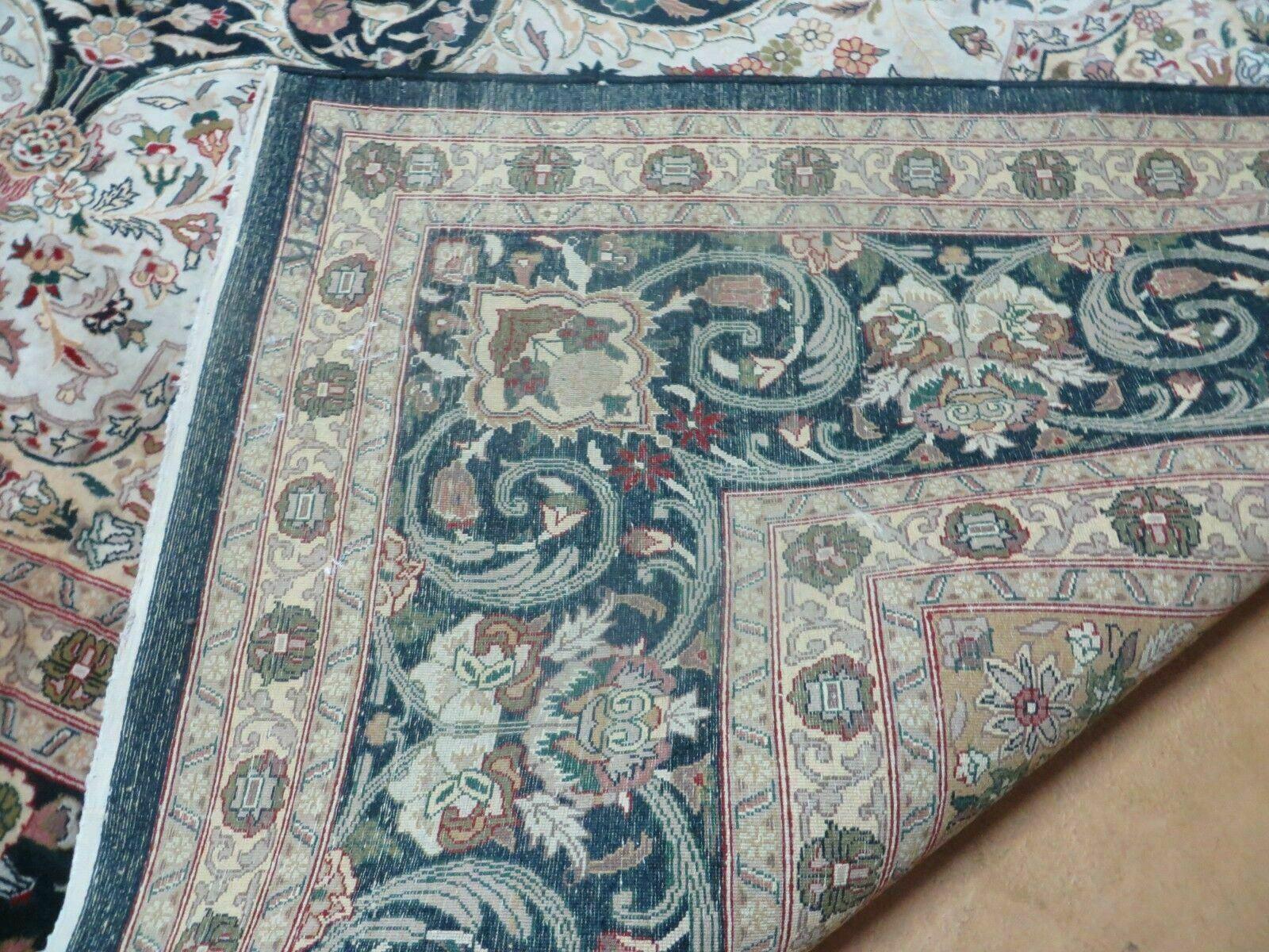 Beautiful Sino Persian Rug 9x12, Elegant High Quality Handmade Wool Oriental Carpet, Medallion with Corner Design, Floral, Black and Ivory - Jewel Rugs