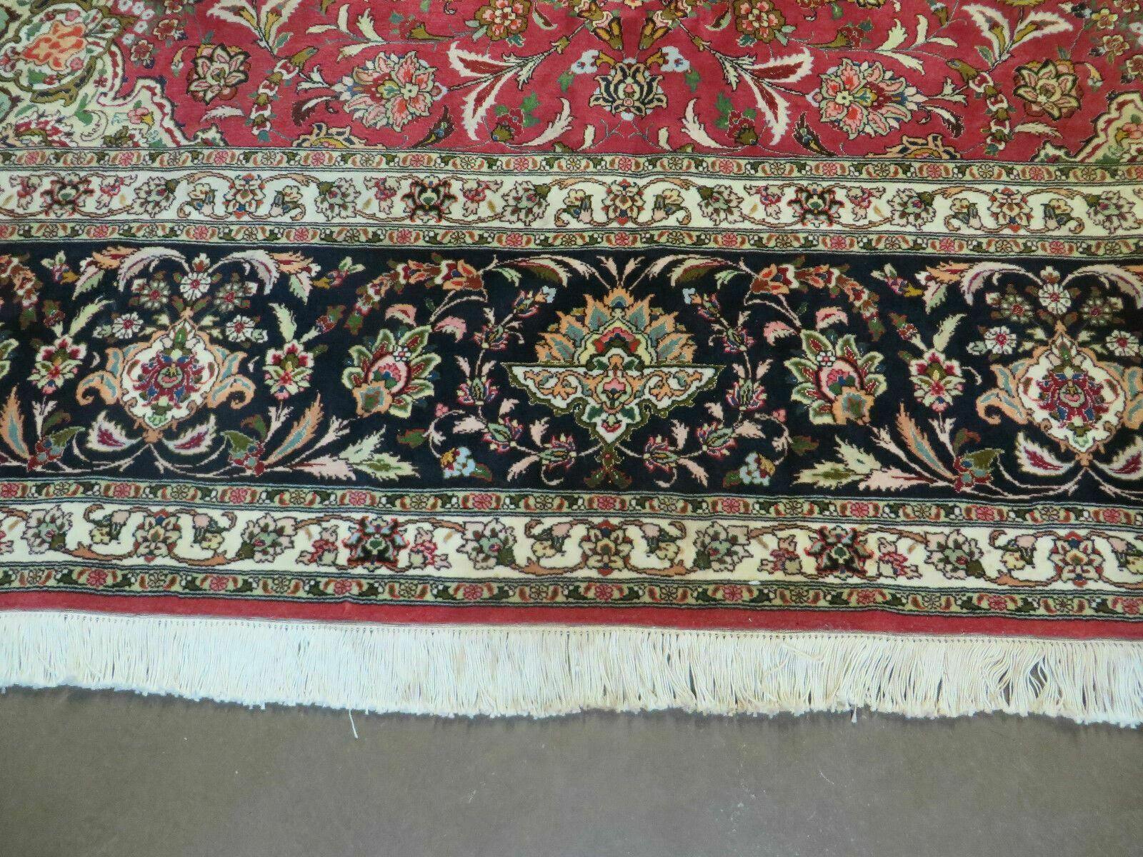 Persian Tabriz Rug 10x14 Oriental Carpet 10 x 14 Wool and Silk Top Quality Fine, Central Medallion Floral Allover, Red, Birds, Hand Knotted Vintage - Jewel Rugs