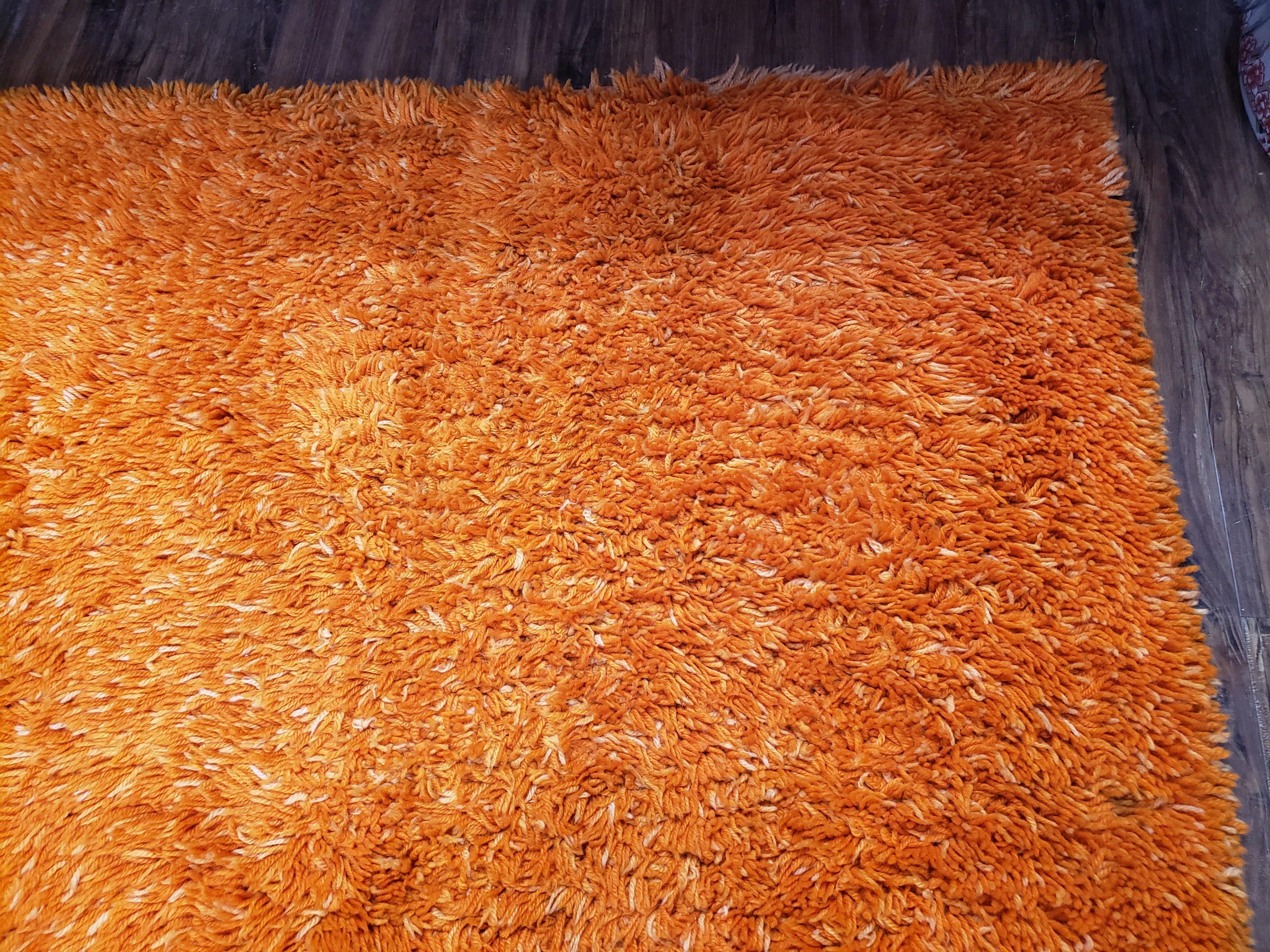 Large Orange Shag Rug 6 x 12, Vintage Mid Century European Shag Rug 6x12 ft, Rya Style Shag Carpet, Room Sized Shag Rug, Long Shag Rug, Soft - Jewel Rugs