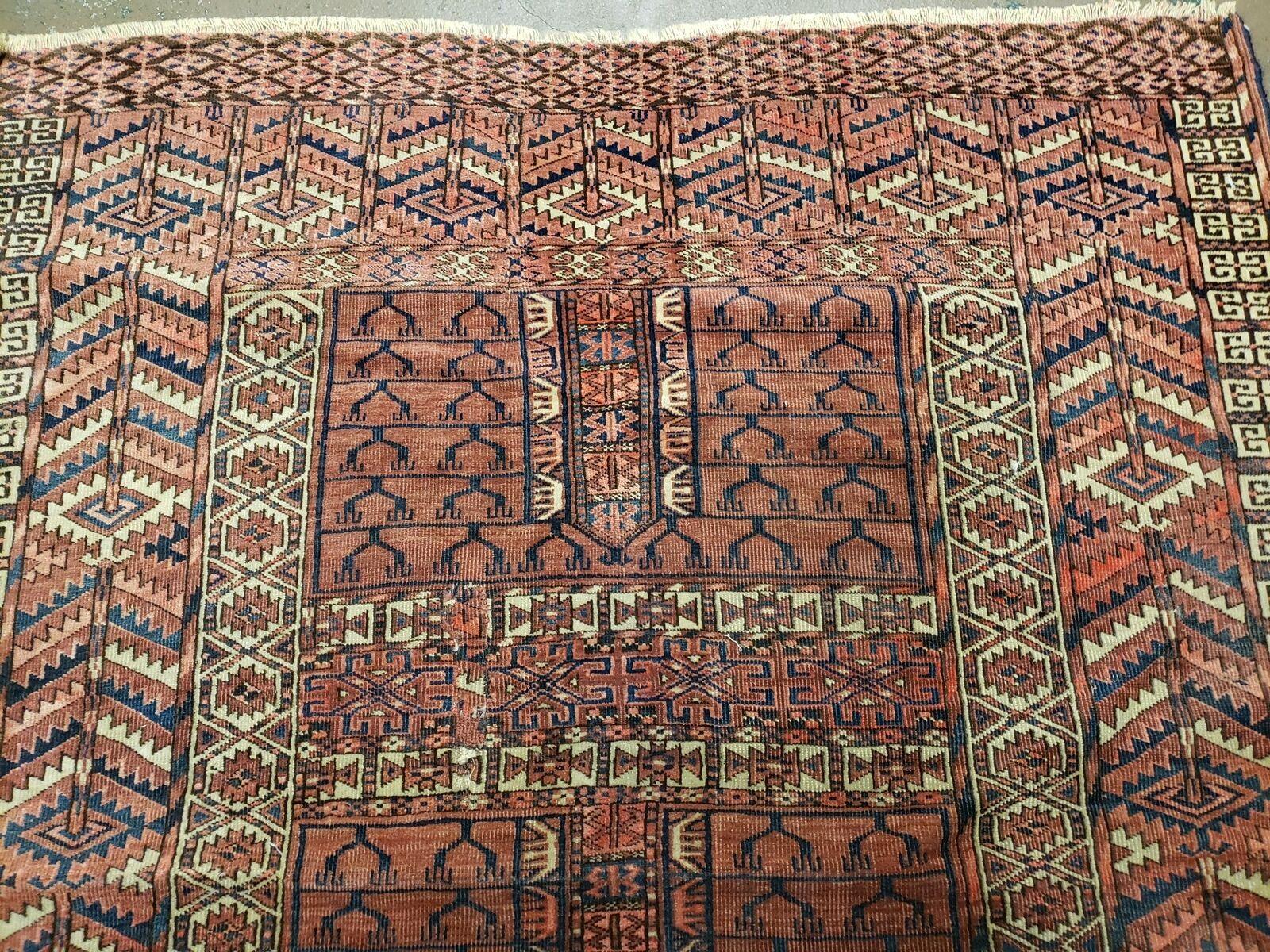 3'8" X 4' 5" Antique Handmade Tekkeh Turkoman Engsi Hatchli 4 Seasons Wool Rug - Jewel Rugs