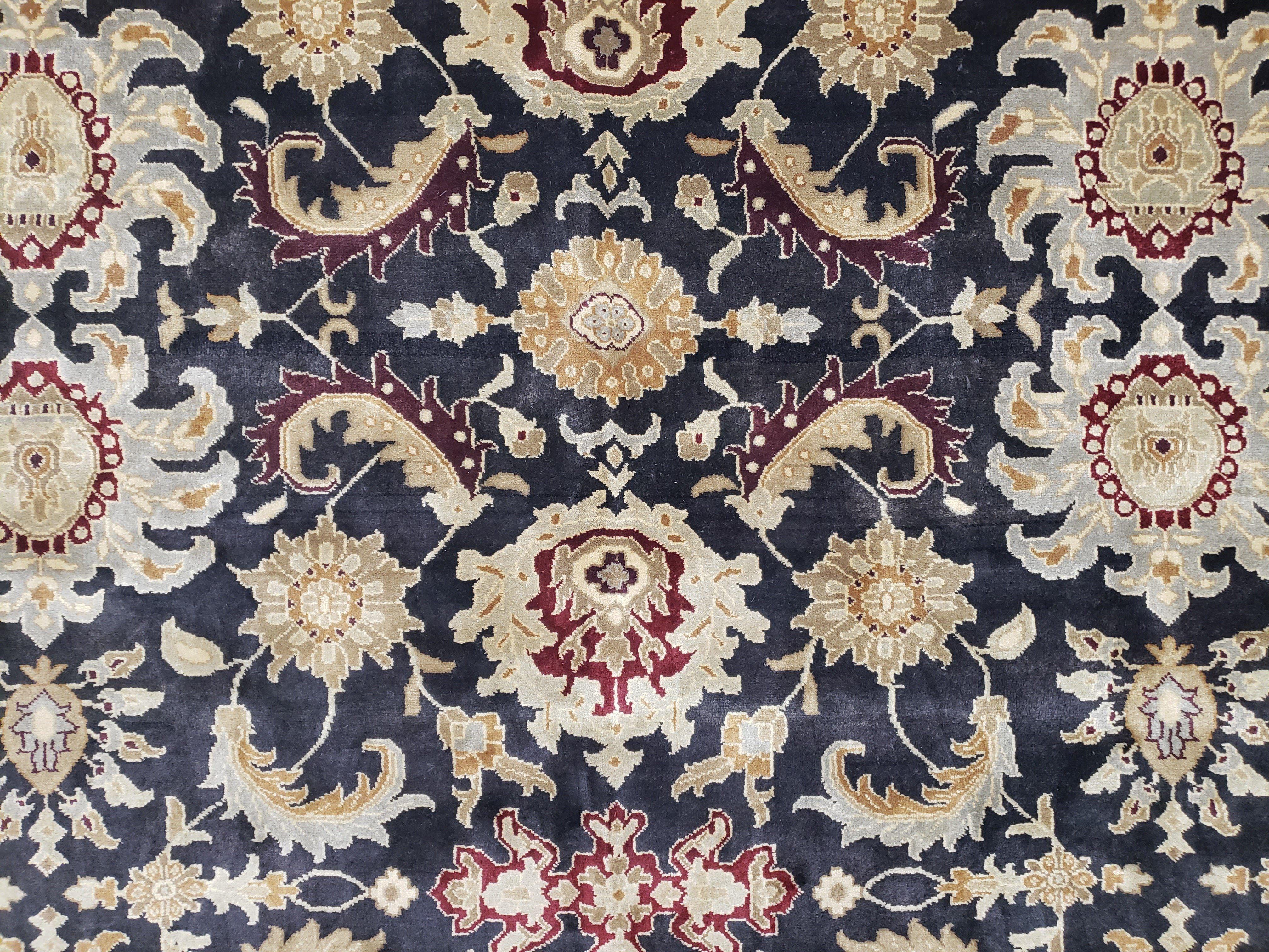 Indo Mahal Rug 8x12, Indian Sultanabad Handmade Area Rug, Vintage Hand-Knotted Wool Black Floral Traditional Oriental Dinning Room Rug - Jewel Rugs