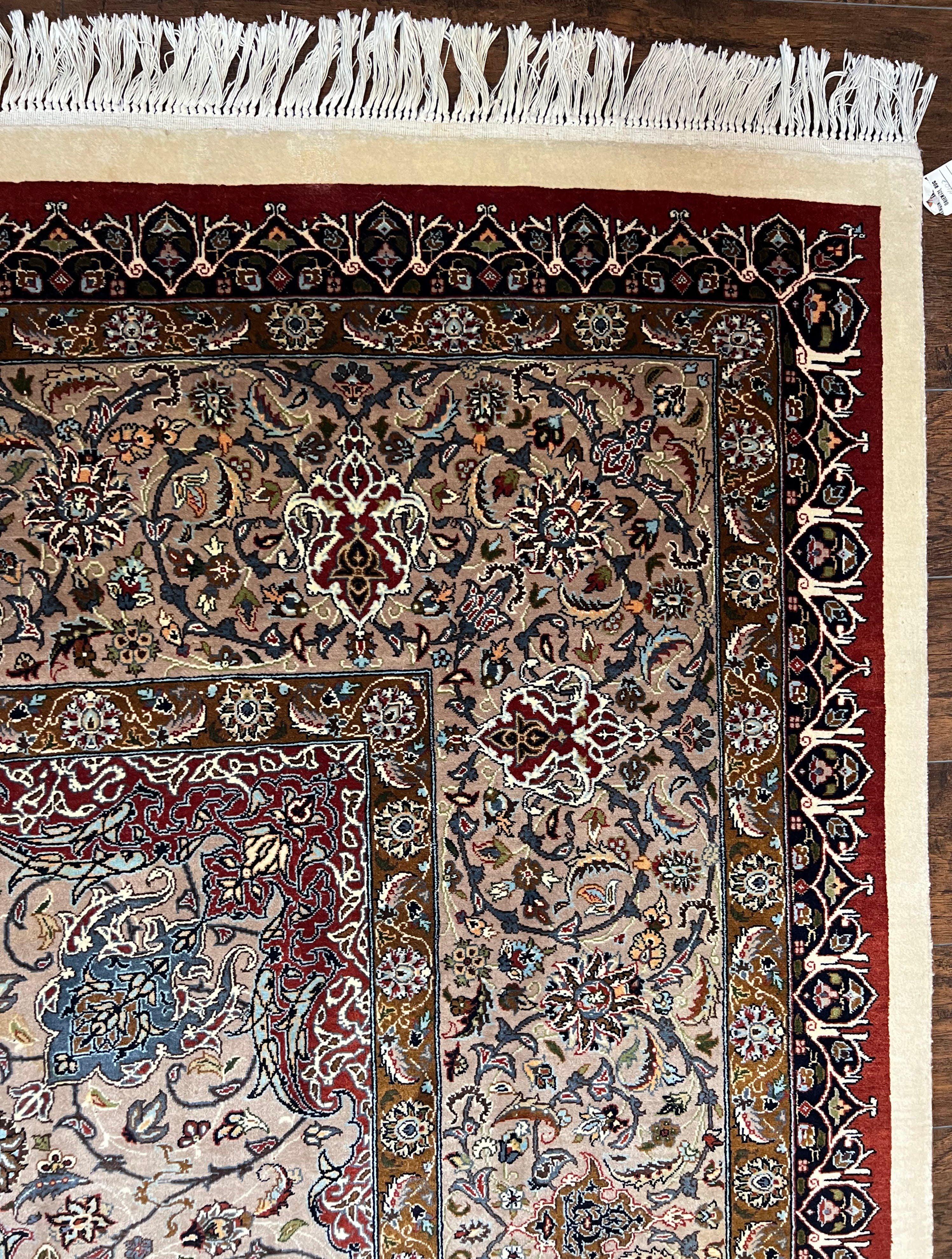 Beautiful Pak Persian Rug 10x13, Floral Medallion, Highly Detailed, Ivory/Cream Gray, Hand Knotted Pakistani Fine Oriental Carpet 10 x 13 ft - Jewel Rugs