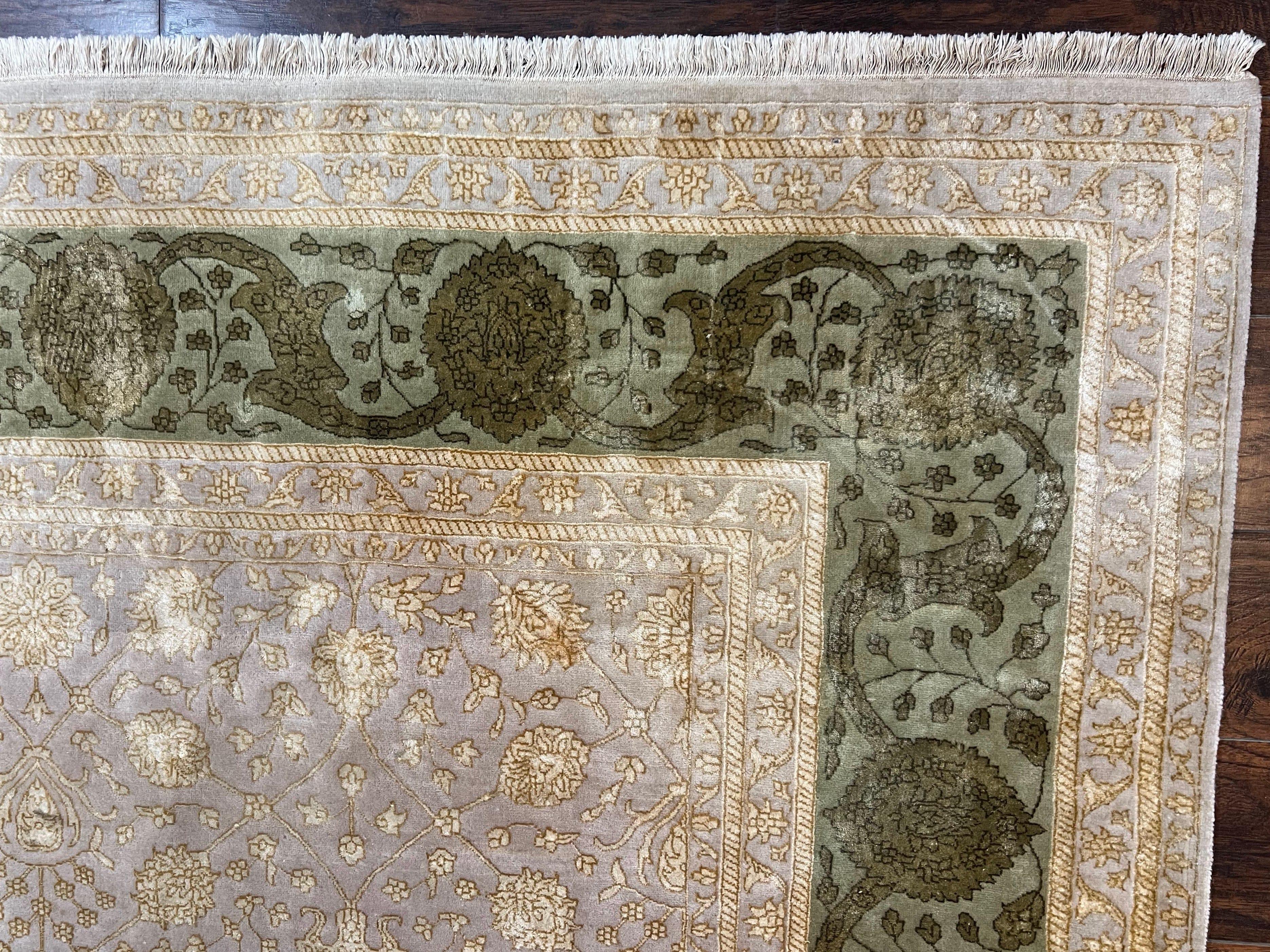 Modern Safavieh Tibetan Rug 10x14, Wool & Silk Accents, Fine Contemporary Floral Carpet, Handmade Hand Knotted Nepali Rug, Gray Gold Green - Jewel Rugs