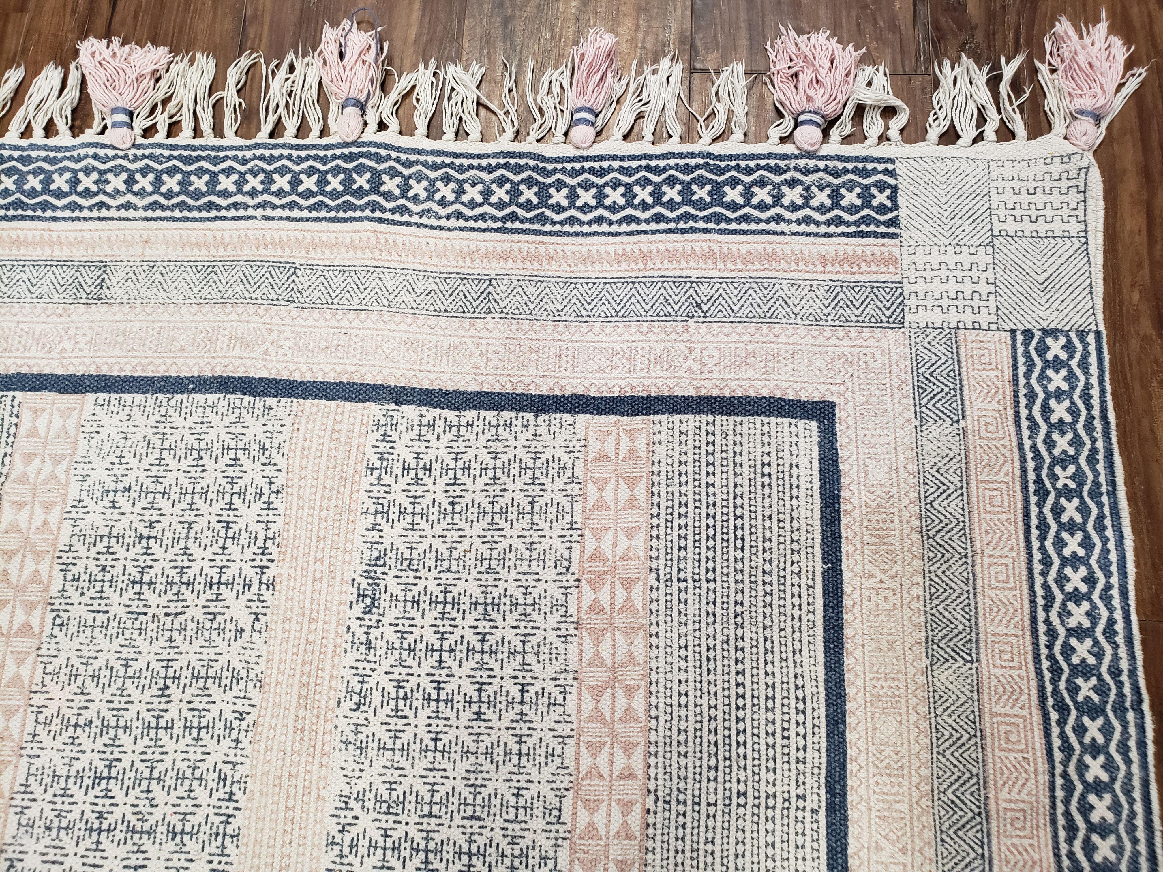 Vintage Moroccan Kilim Area Rug 4x6, Ivory & Blues, Moroccan Wall Hanging, Wool, Handmade, 3'9" x 6' 1", Boho Rug, Flatweave Moroccan Carpet - Jewel Rugs