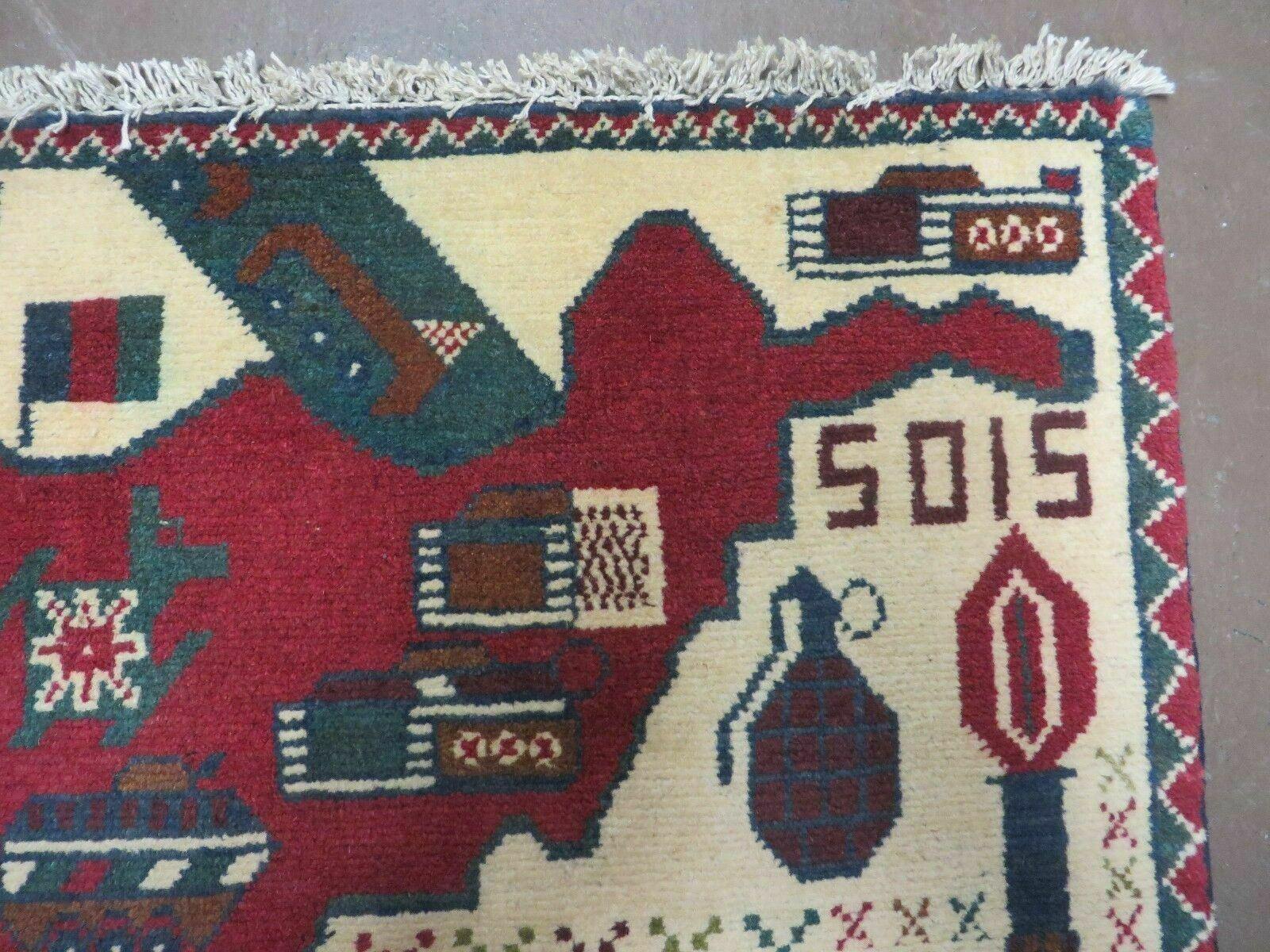 Afghan War Rug, Tribal War Rug, Collectible, Guns, Tanks, Helicopters, Afghanistan War, US Army, 2' x 2'6", Hand-Knotted, Wool - Jewel Rugs
