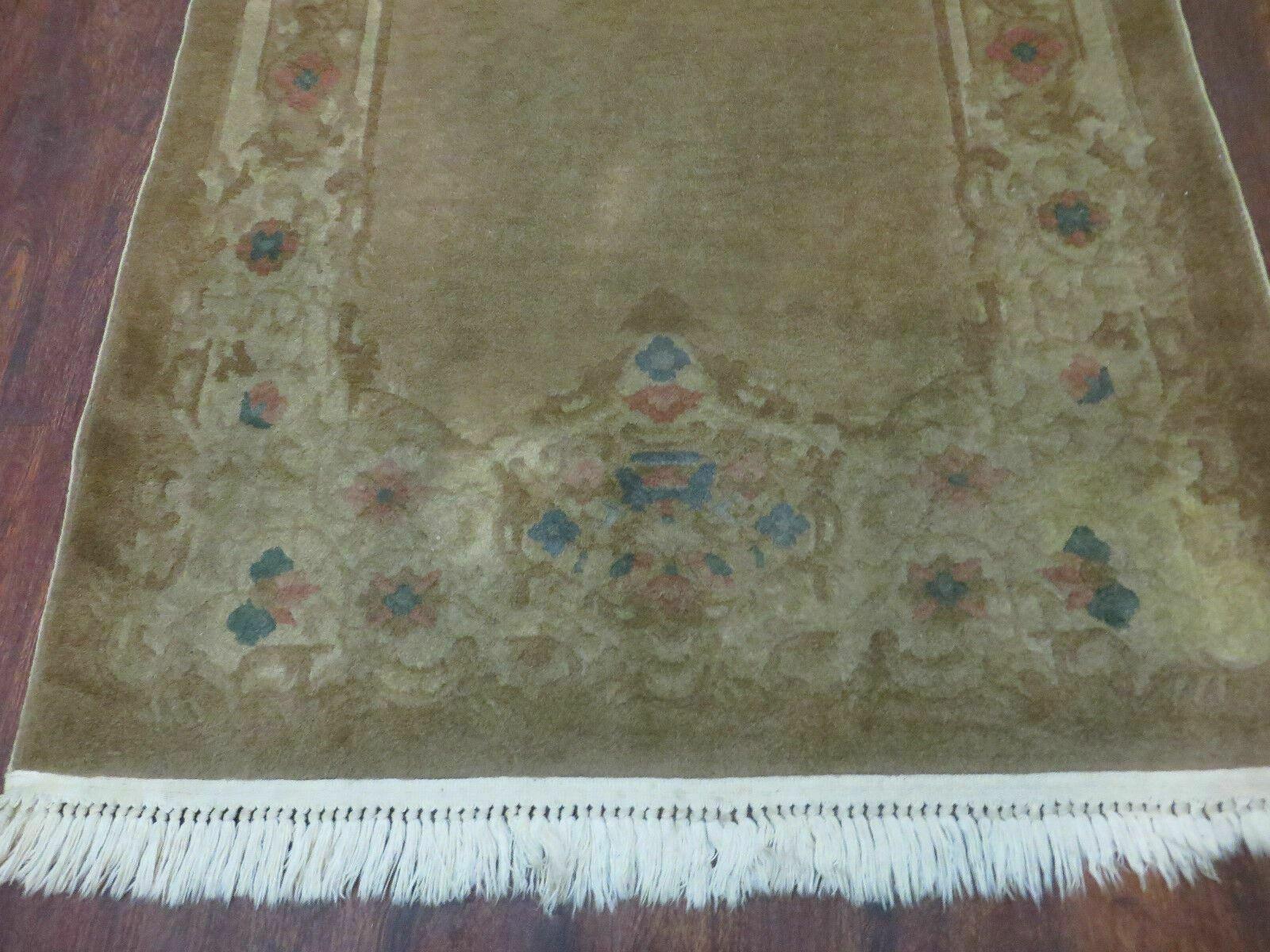 Small Chinese Art Deco Rug 3x5, 3 x 5 Brown Chinese Rug, Vintage Chinese Rug ,5x3 Chinese Wool Rug, Small Handmade Brown Rug - Jewel Rugs