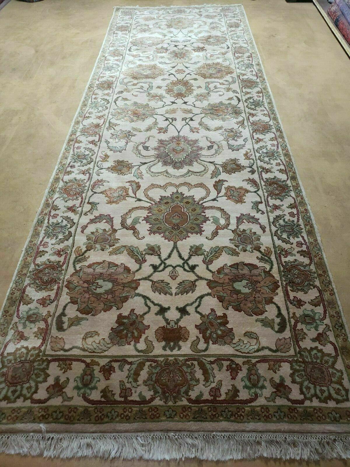 4x12 Vintage Oriental Runner Rug Hand Knotted Indian Agra Wool Tea Washed Beige - Jewel Rugs