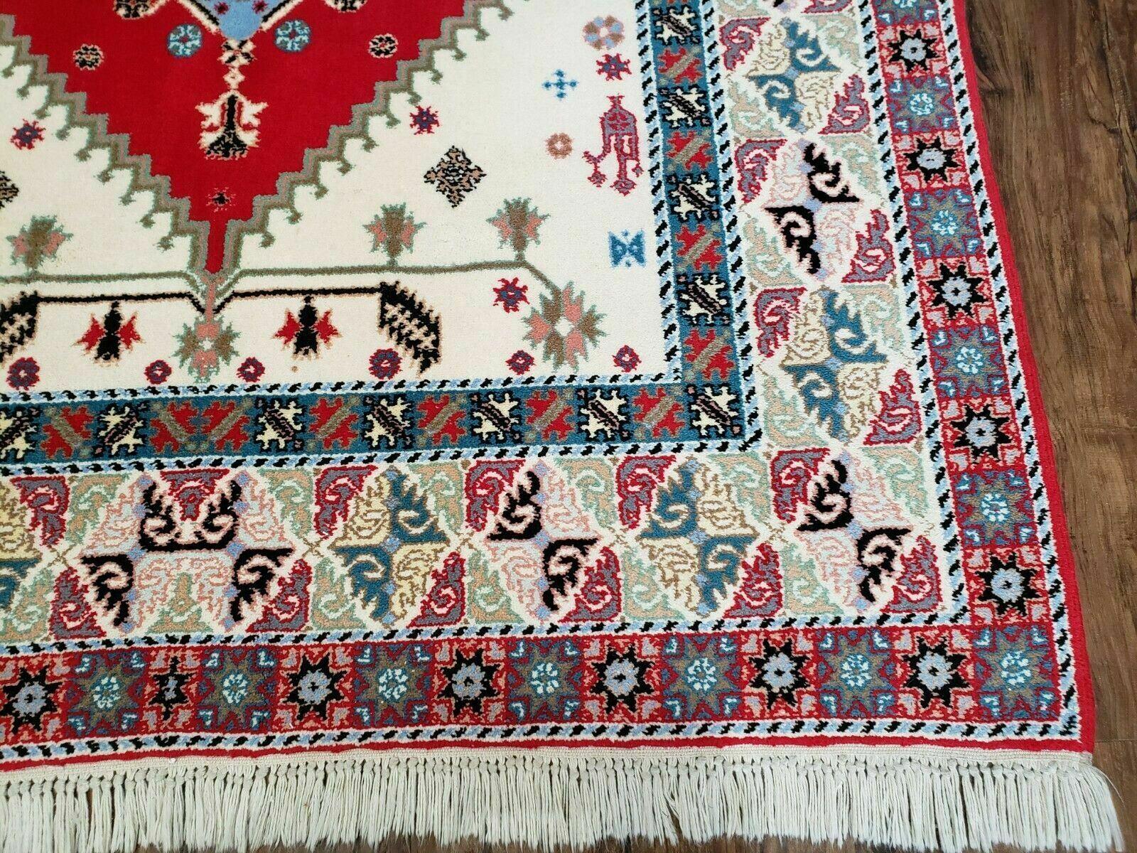 Vintage Moroccan Carpet 5x7 Area Rug, Berber Rug, Handmade Soft Wool Rug, Red Ivory and Blue, Geometric Medallion Rug, Bohemian Rug, Nice - Jewel Rugs