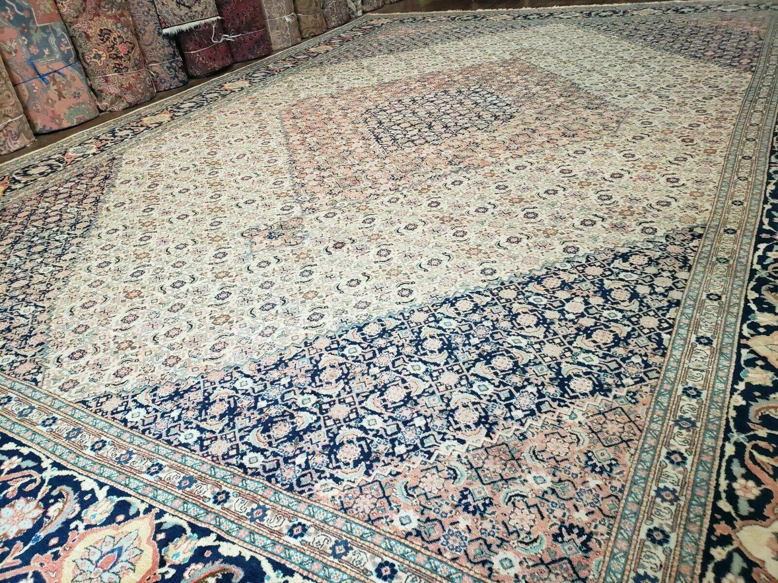 Persian Tabriz Rug 12x17, Allover Herati Pattern, High Quality Wool Rug, 12 x 17 Oriental Carpet, Hand Knotted, Blue Salmon Red Beige, Vintage Rug - Jewel Rugs