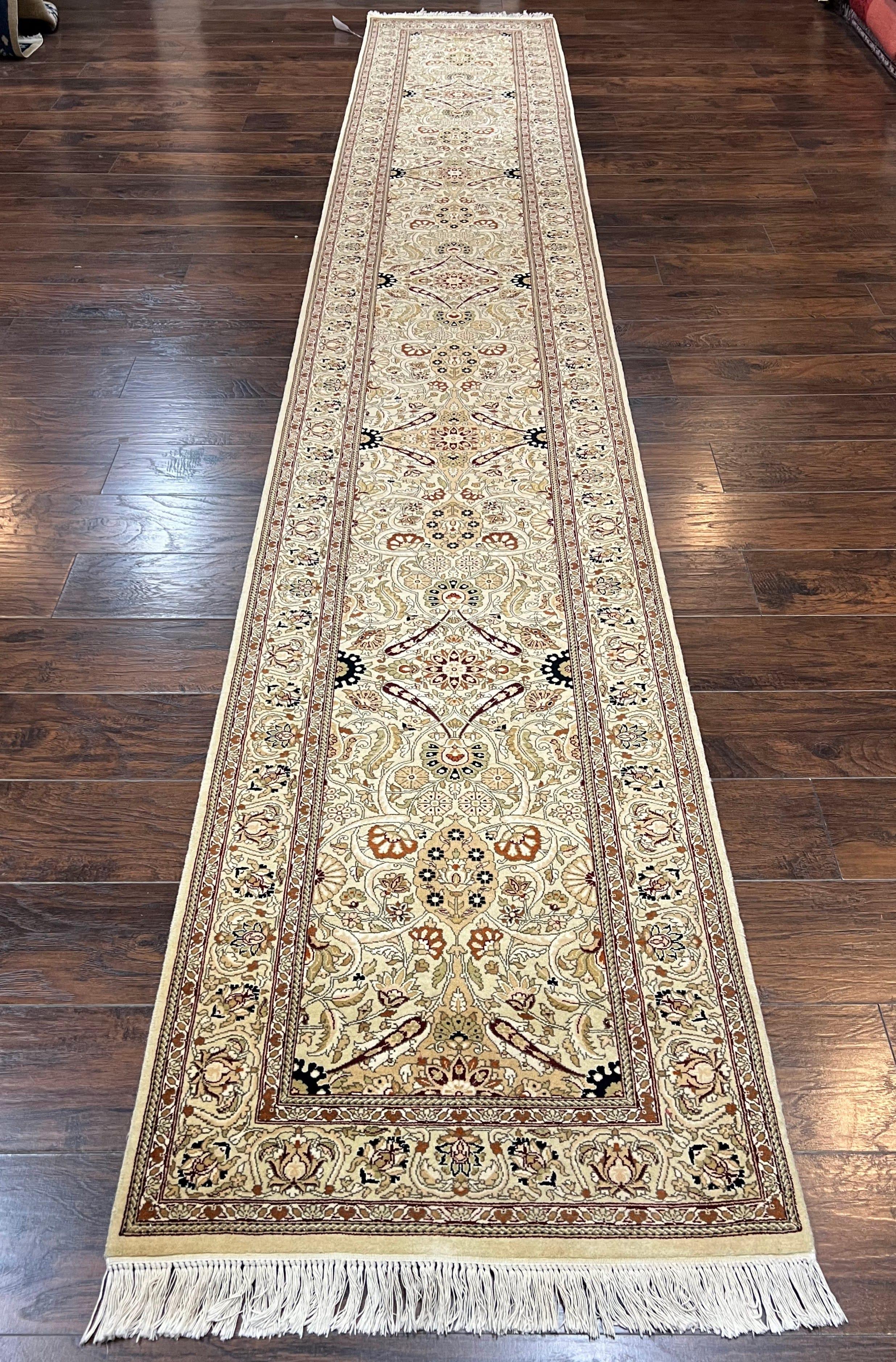 Pak Persian Runner Rug 2.8 x 16, Fine Oriental Runner 16ft Long, Hand-Knotted Wool Floral Allover Beige Tan Hallway Runner, Corridor Rug - Jewel Rugs