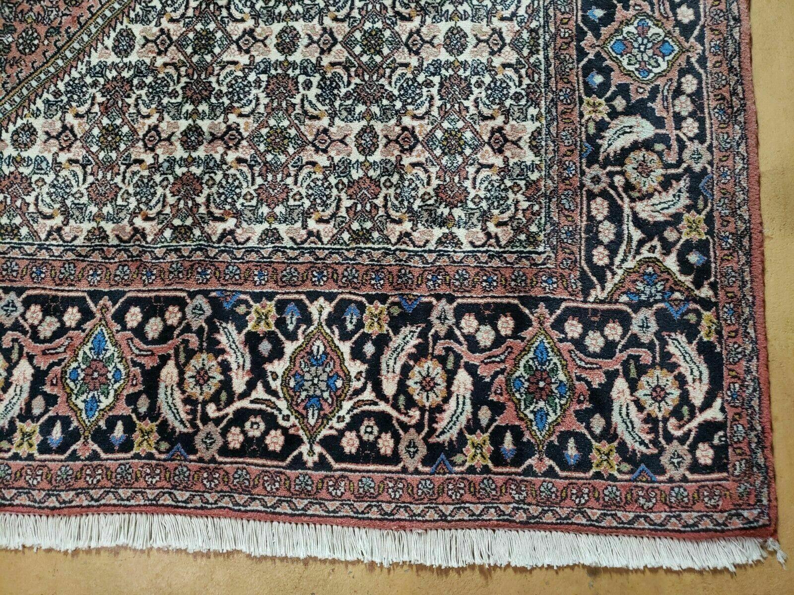 Persian Bidjar Rug 7x10 - Herati Mahi Pattern - High Quality Vintage Oriental Bijar Carpet - 7 x 10 Rug - Handmade Wool Rug - Red Beige Dark Blue - Room Sized - Jewel Rugs