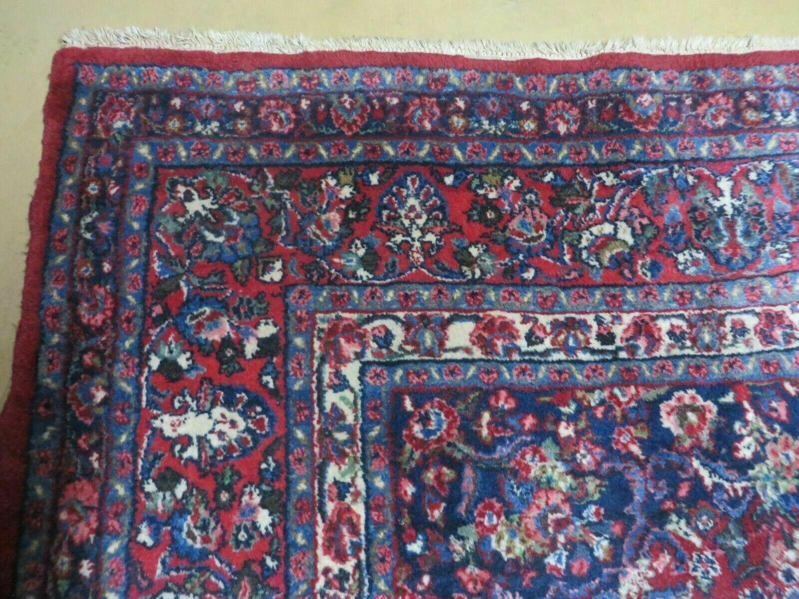 9x12 Persian Sarouk Rug - Semi Open Field Medallion Rug - Ivory Red Blue Hand Knotted Wool Oriental Carpet 9 x 12 Antique Rug - Vegetable Dyes - Jewel Rugs
