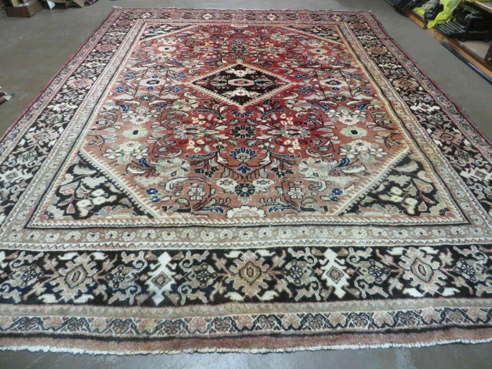 Antique Persian Rug 9x12 - Persian Mahal Area Rug 9 x 12, Hand Knotted Wool Oriental Carpet - Red and Black Rug - Room Sized Bohemian Rug - Jewel Rugs