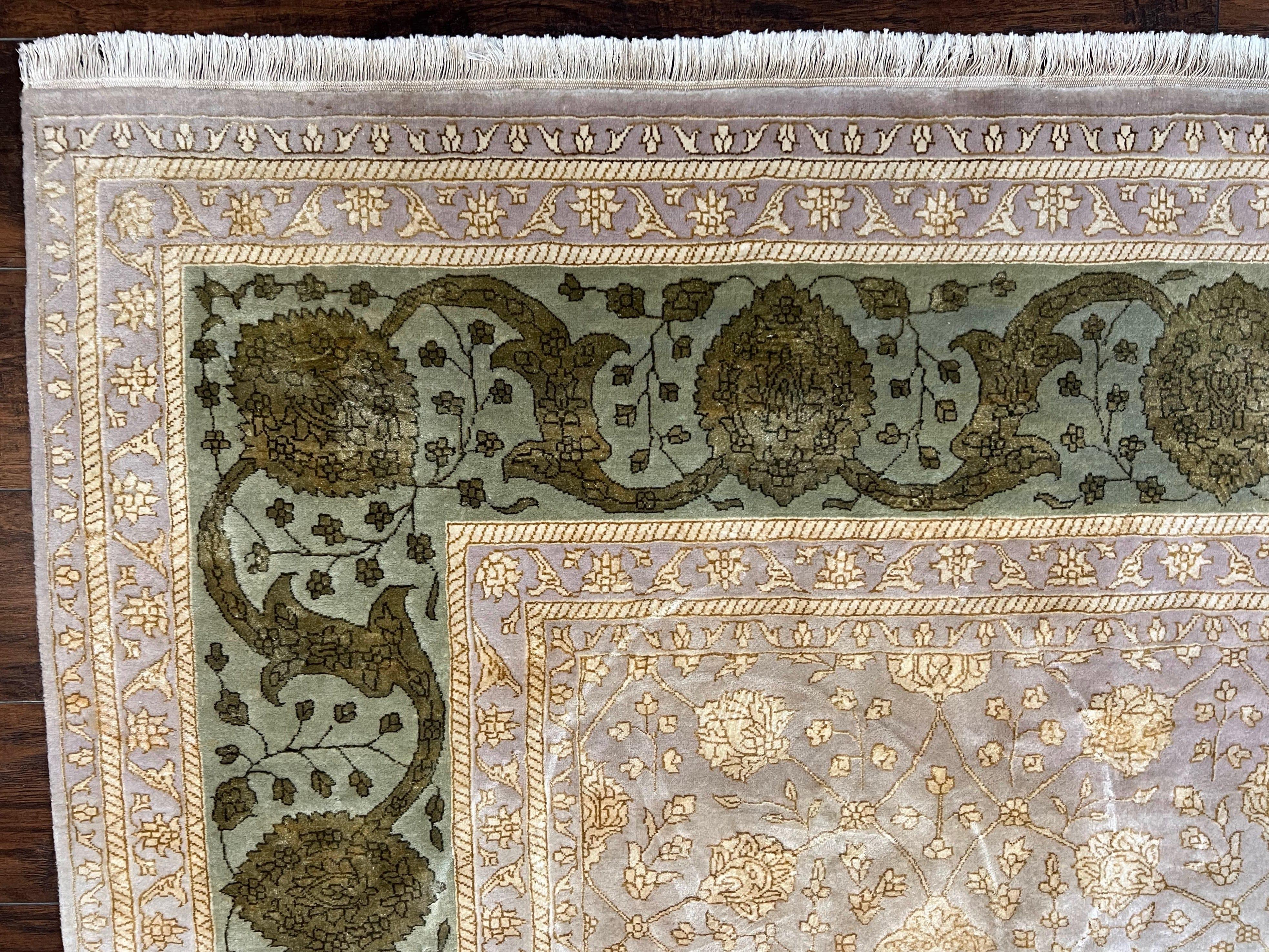 Modern Safavieh Tibetan Rug 10x14, Wool & Silk Accents, Fine Contemporary Floral Carpet, Handmade Hand Knotted Nepali Rug, Gray Gold Green - Jewel Rugs