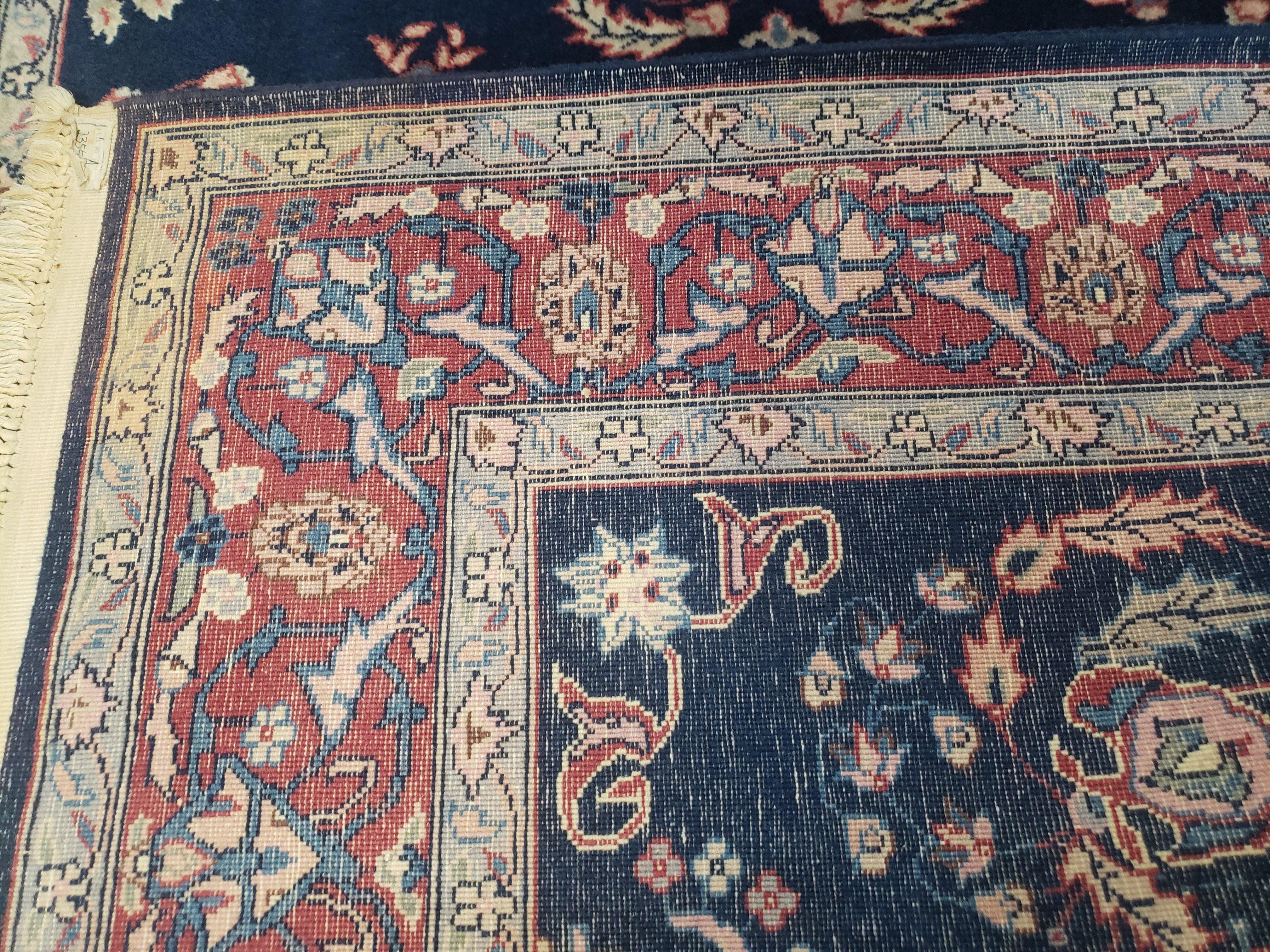 Dark Blue Indo Persian Rug 4x6, Medium Size Hand Knotted Oriental Carpet, Traditional Floral Indian Rug, Blue and Red Entryway Rug, Wool Rug - Jewel Rugs