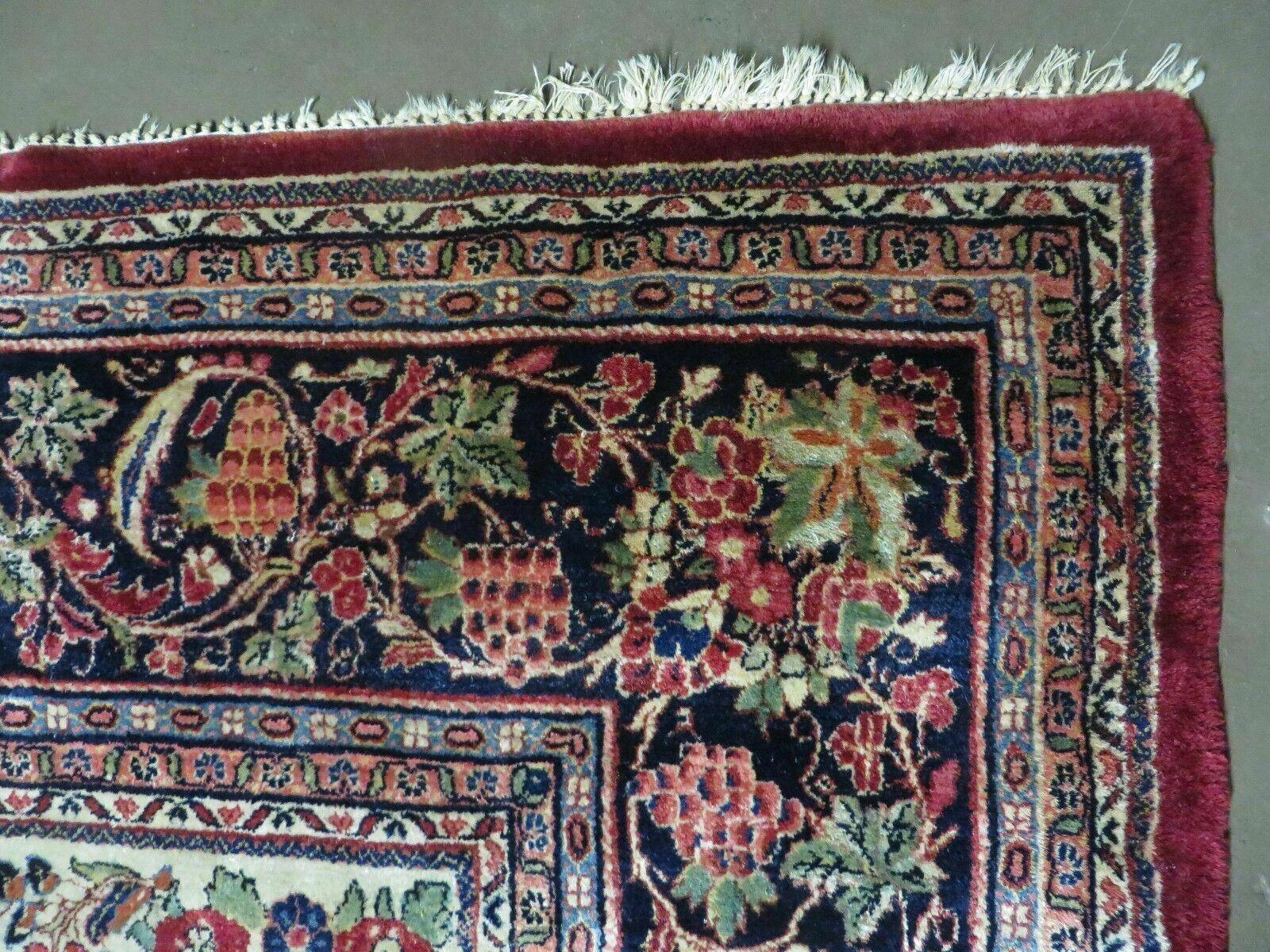 Persian Rug 10x13 Sarouk Carpet, Open Field Medallion, Red Blue Beige, Wool Hand Knotted Antique 10 x 13 Persian Rug - Jewel Rugs