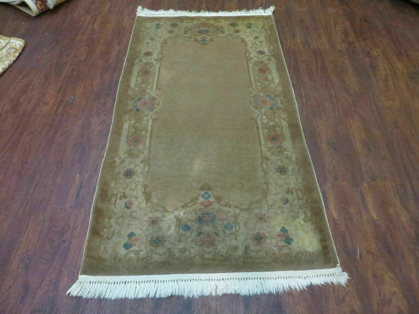 Small Chinese Art Deco Rug 3x5, 3 x 5 Brown Chinese Rug, Vintage Chinese Rug ,5x3 Chinese Wool Rug, Small Handmade Brown Rug - Jewel Rugs