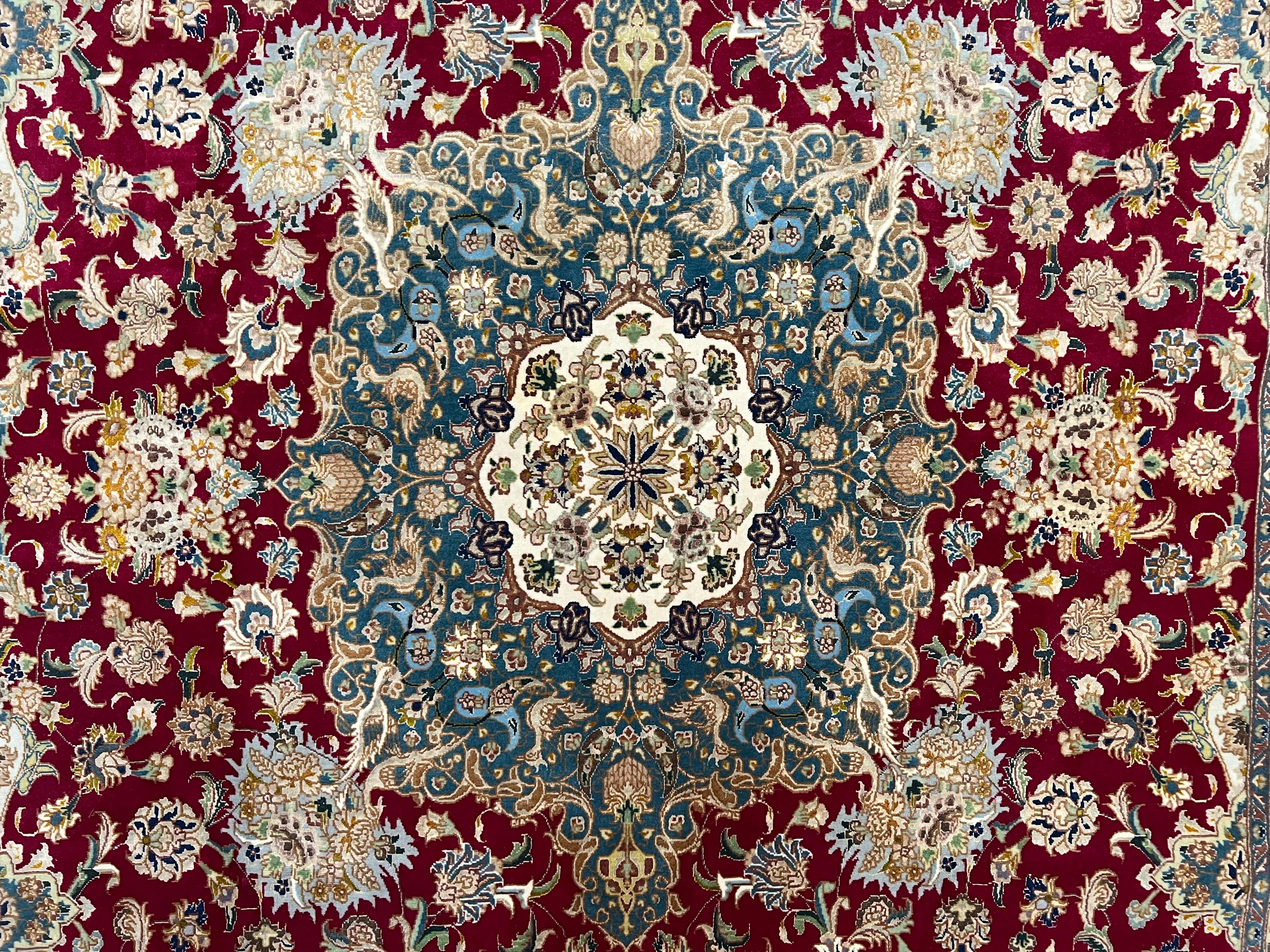 Stunning Persian Tabriz Rug 5x7, Signed by Masterweaver, Maroon, Floral Medallion, Ultra Fine 70 Raj 625 KPSI, Kork Wool Silk Foundation, Handmade - Jewel Rugs