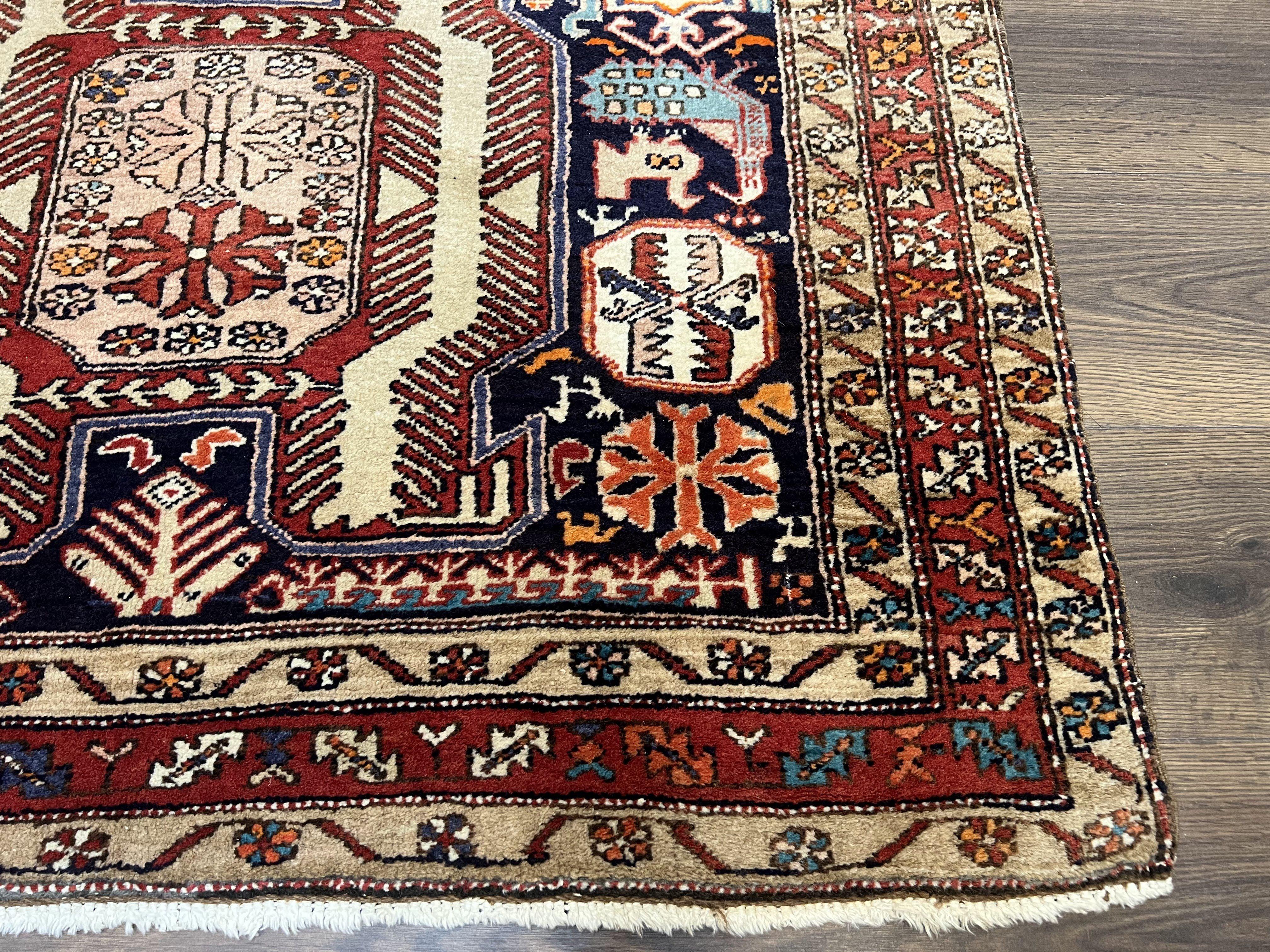 Persian Ardabil Wide Runner Rug 4x10 - Geometric Medallions & Animal Pictorials - Jewel Rugs