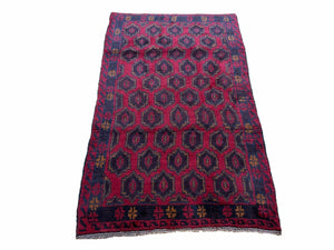 2' 10" X 4'7" Vintage Handmade Tribal Wool Rug Balouchi Rug Afghan Rug Red Blue - Jewel Rugs