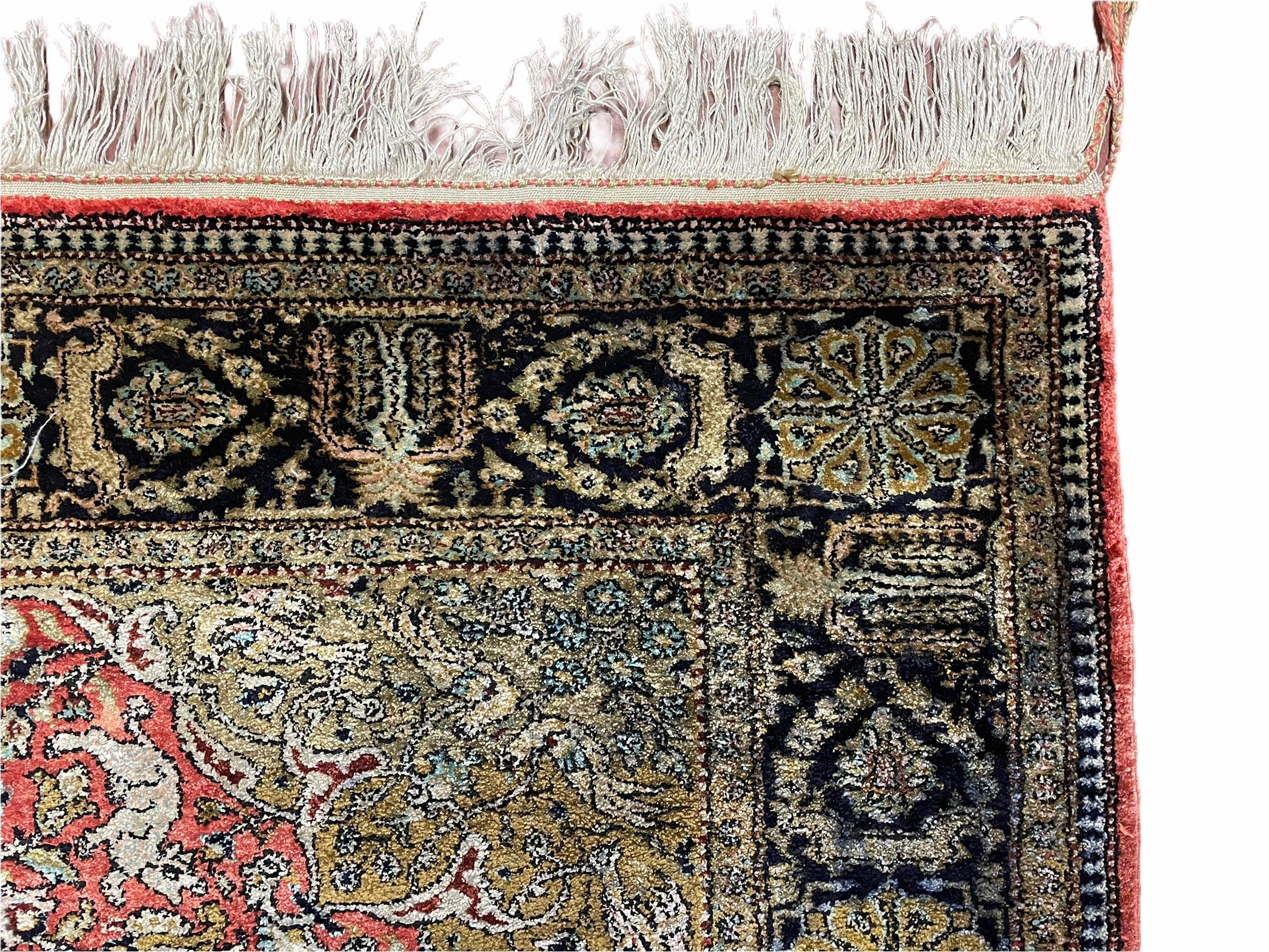 Persian Qum Silk Rug 3.8 x 5.6, Silk on Silk, Animal Pictorials, Fine 330 KPSI - Jewel Rugs