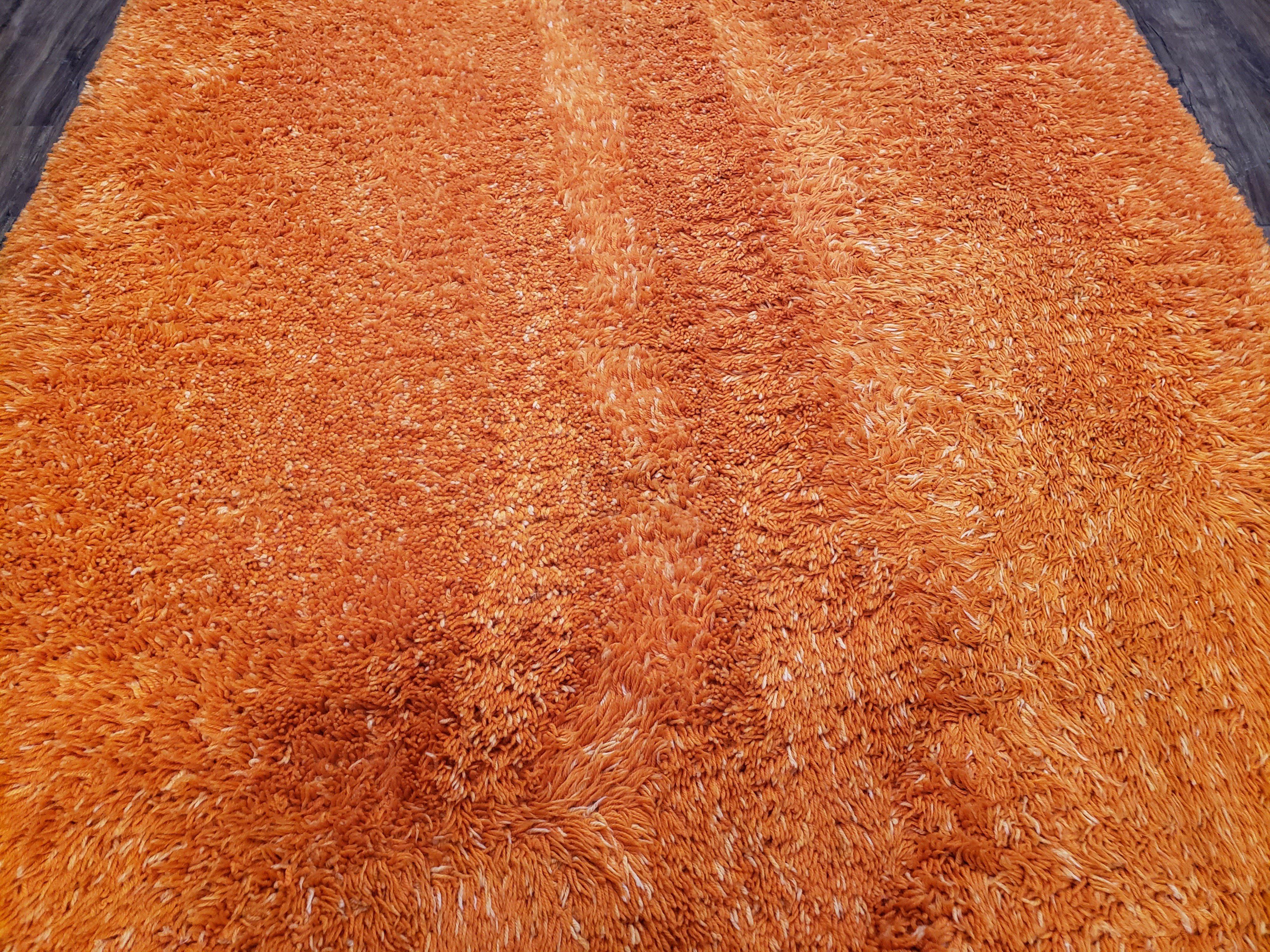 Large Orange Shag Rug 6 x 12, Vintage Mid Century European Shag Rug 6x12 ft, Rya Style Shag Carpet, Room Sized Shag Rug, Long Shag Rug, Soft - Jewel Rugs