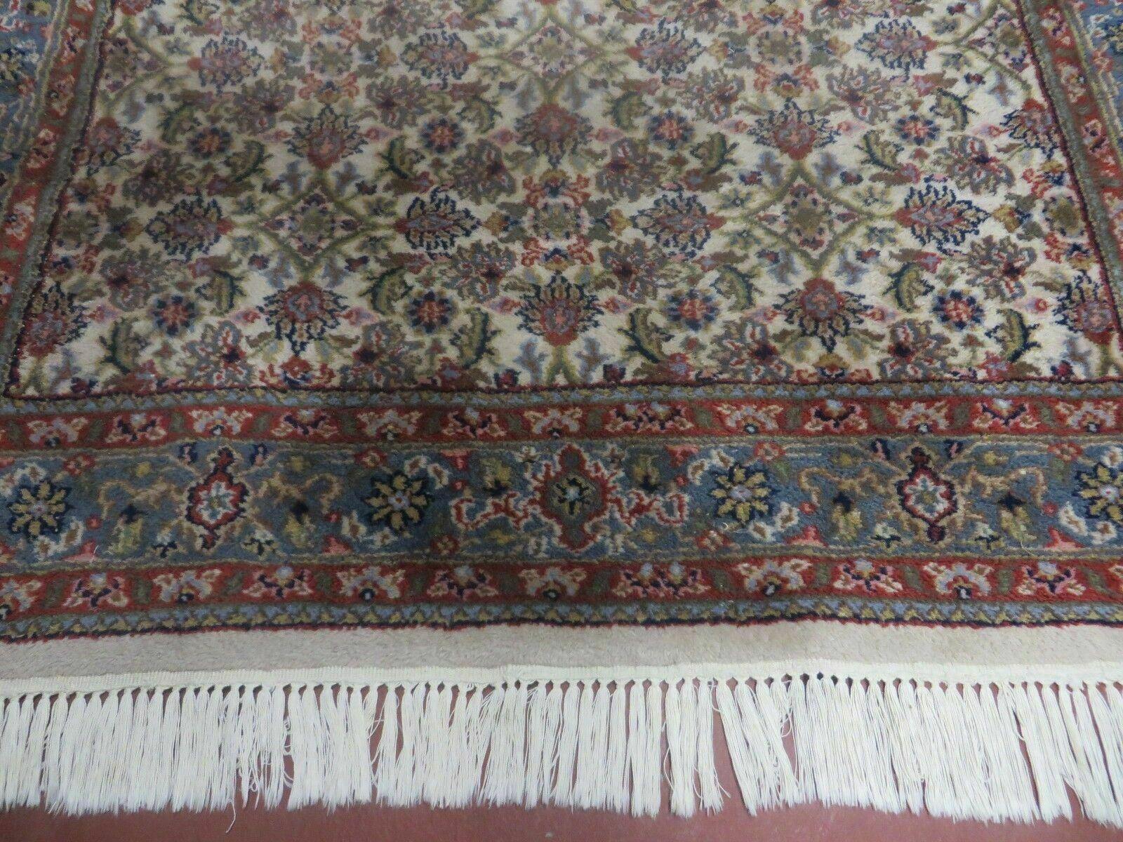 Vintage Rug 4x7 Indian Oriental Carpet, Handmade Hand Knotted Allover Floral Wool Rug 4 x 7, Beige Blue Red, Jaipur Rug, Indo Persian Rug - Jewel Rugs