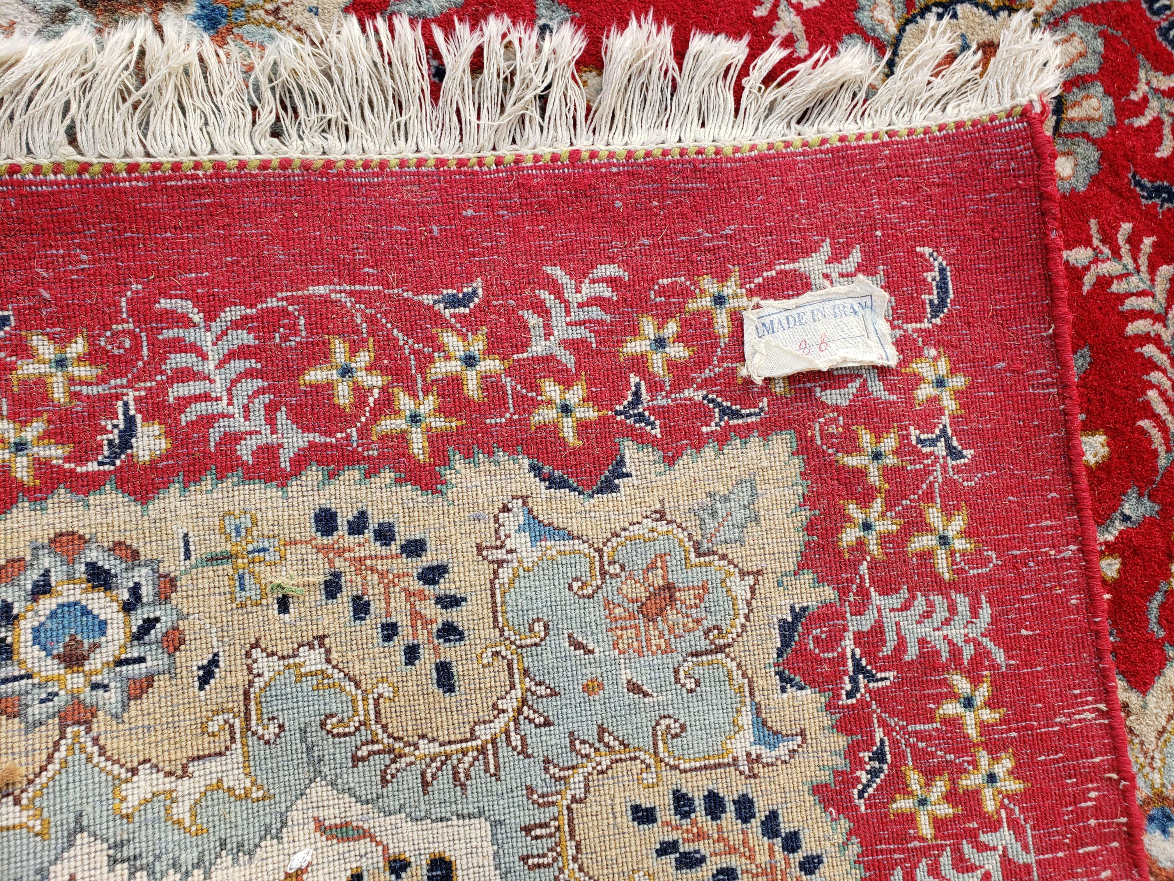 Signed Persian Kashan Rug 10x13 Oriental Carpet 10 x 13 Wool Rug, Allover Floral Medallion, Red Ivory Light Blue, Hand Knotted, Large Persian Rug - Jewel Rugs