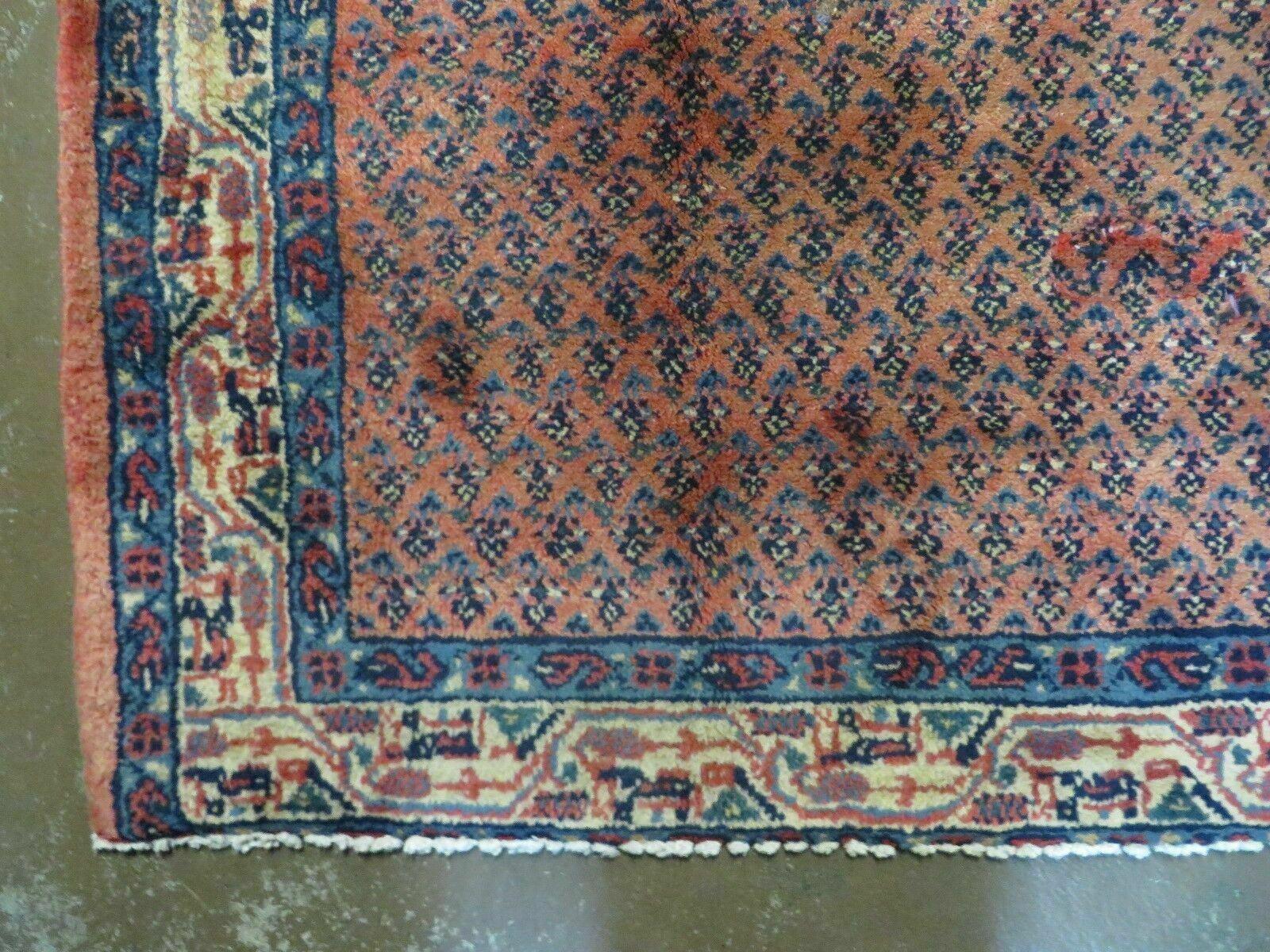 Antique Persian Seraband Runner 3.7 x 11 - Red, Wool, Mir Pattern - Jewel Rugs