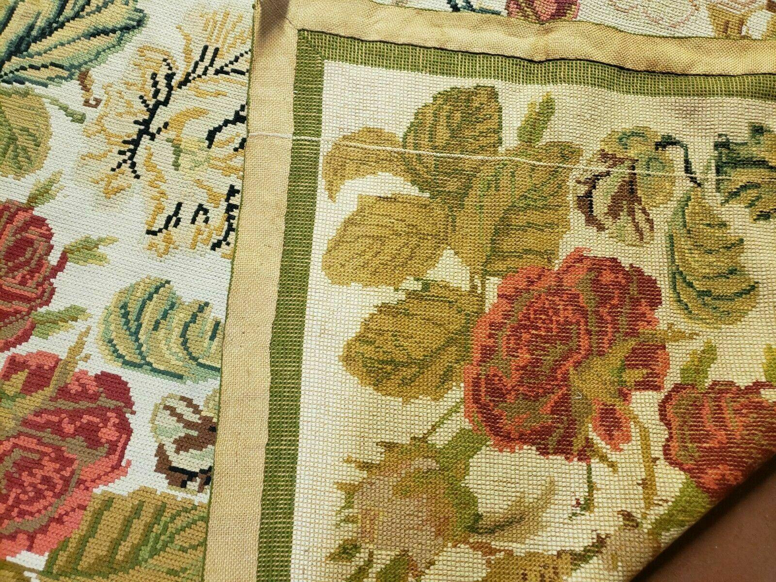 Needlepoint Rug 10x13 Handmade English Needlepoint Floral Roses Carpet Wool - Jewel Rugs