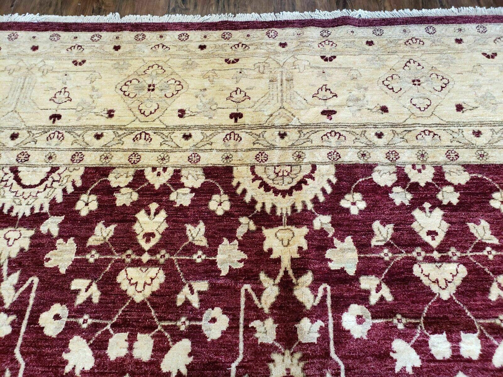Pakistani Peshawar Rug 10x14, Handmade Chobi Carpet, Maroon & Beige - Jewel Rugs