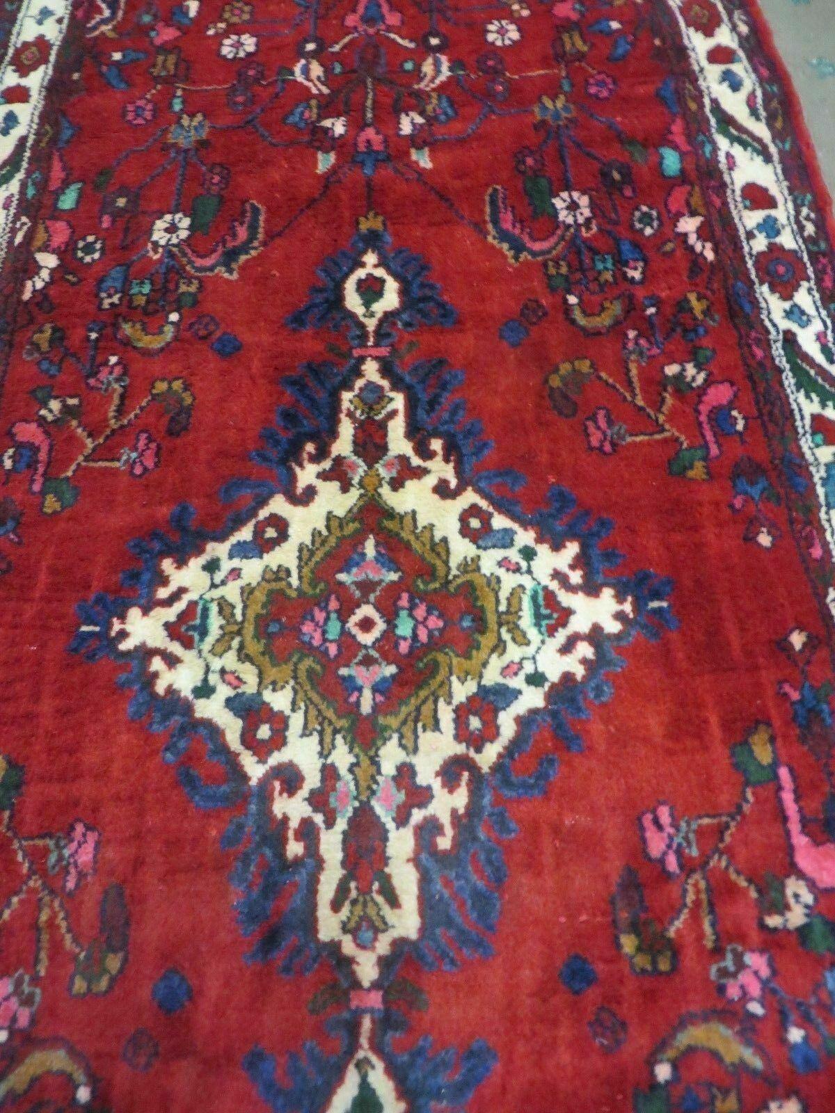 Persian Runner Rug, Antique Lilihan Wool Runner, Tribal Runner, Handmade Oriental Rug, Medallion Allover, Red Cream Blue, 3.6 x 9.7 Hallway Rug 10ft - Jewel Rugs
