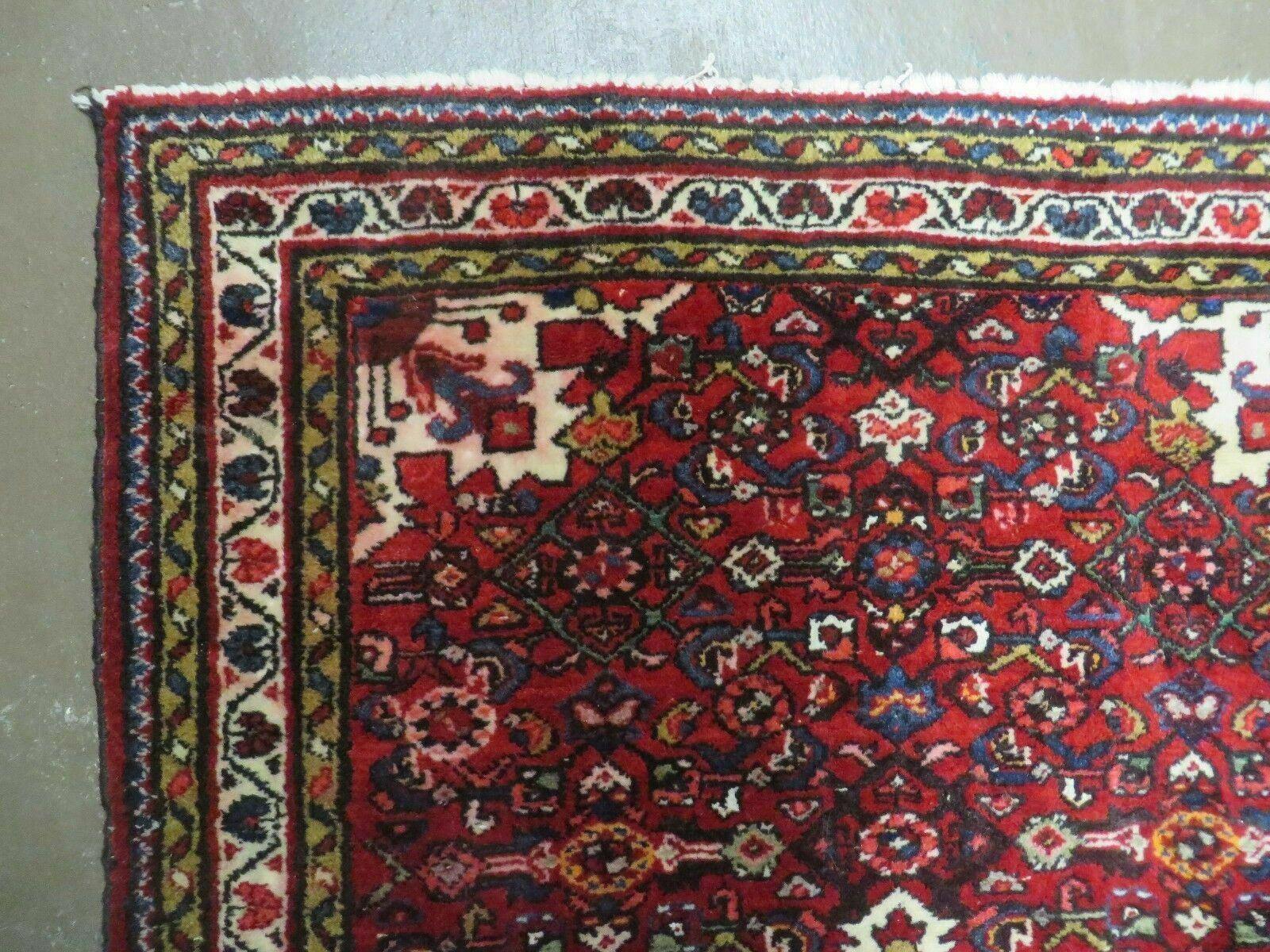 Semi Antique Persian Hamadan Rug 4x6, Vintage Handmade Hand Knotted Wool Oriental Carpet, Tribal Medallion, Vegetable Dyes, Red Ivory - Jewel Rugs