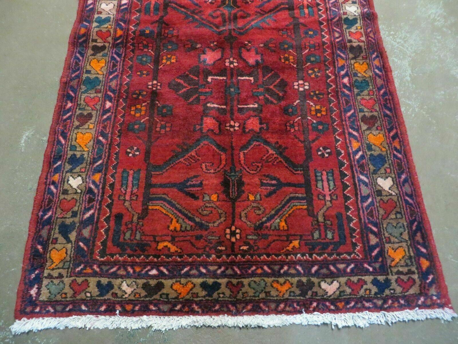 Antique Persian Hamadan Runner 3.4 x 9.7 - Wool, Red and Navy Blue - Jewel Rugs